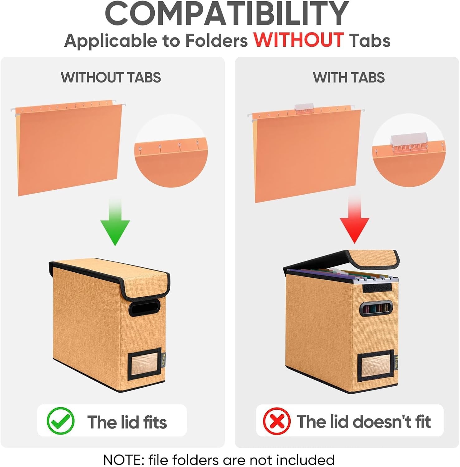 image:imageBALEINE File Organizer Box with Lid Collapsible File Folder Organizer with Plastic Slide Hanging File Folder Box for Office Document Storage Tab Friendly 2 Pack BlackOrange