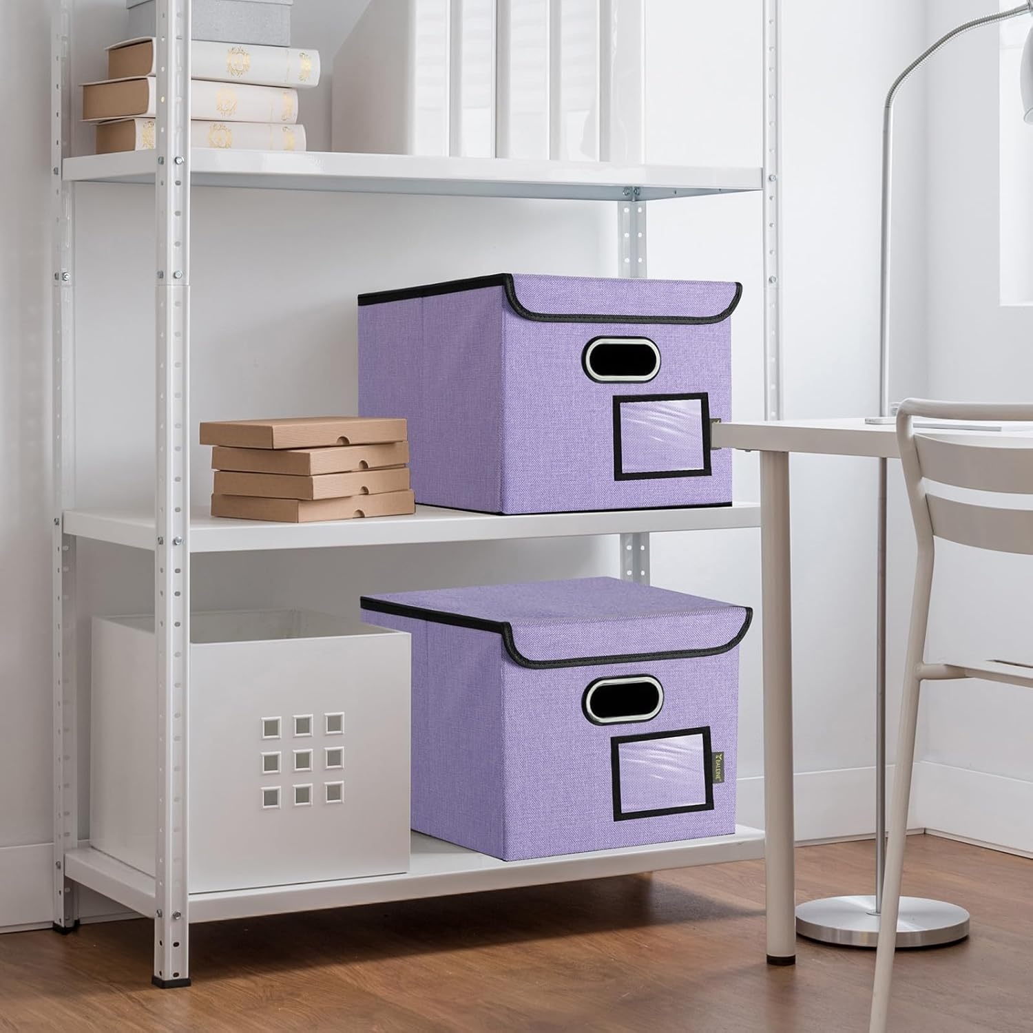 image:imageBALEINE File Organizer Box with Lid Collapsible File Folder Organizer with Plastic Slide Hanging File Folder Box for Office Document Storage Tab Friendly 2 Pack BlackPurple