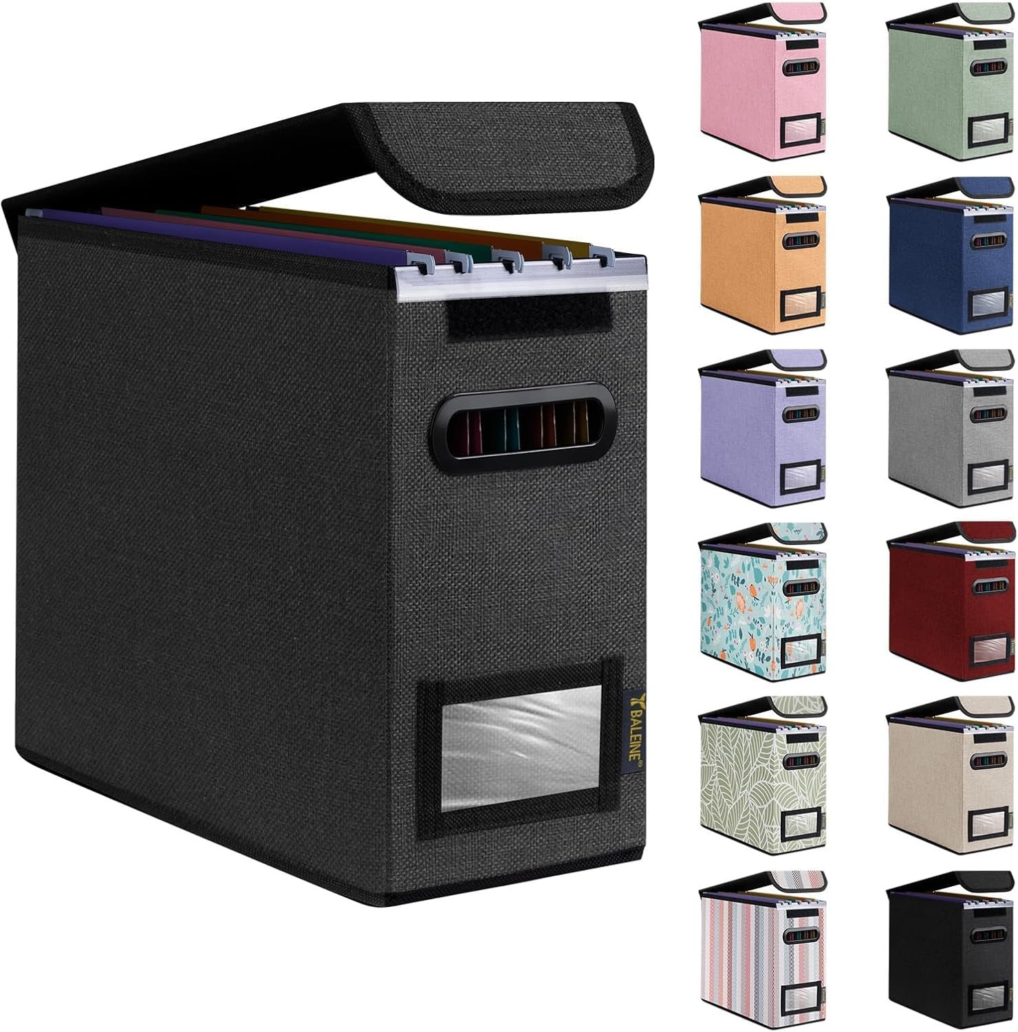 image:imageBALEINE File Organizer Box with Lid Collapsible File Folder Organizer with Plastic Slide Hanging File Folder Box for Office Document Storage Tab Friendly 2 Pack BlackBlack