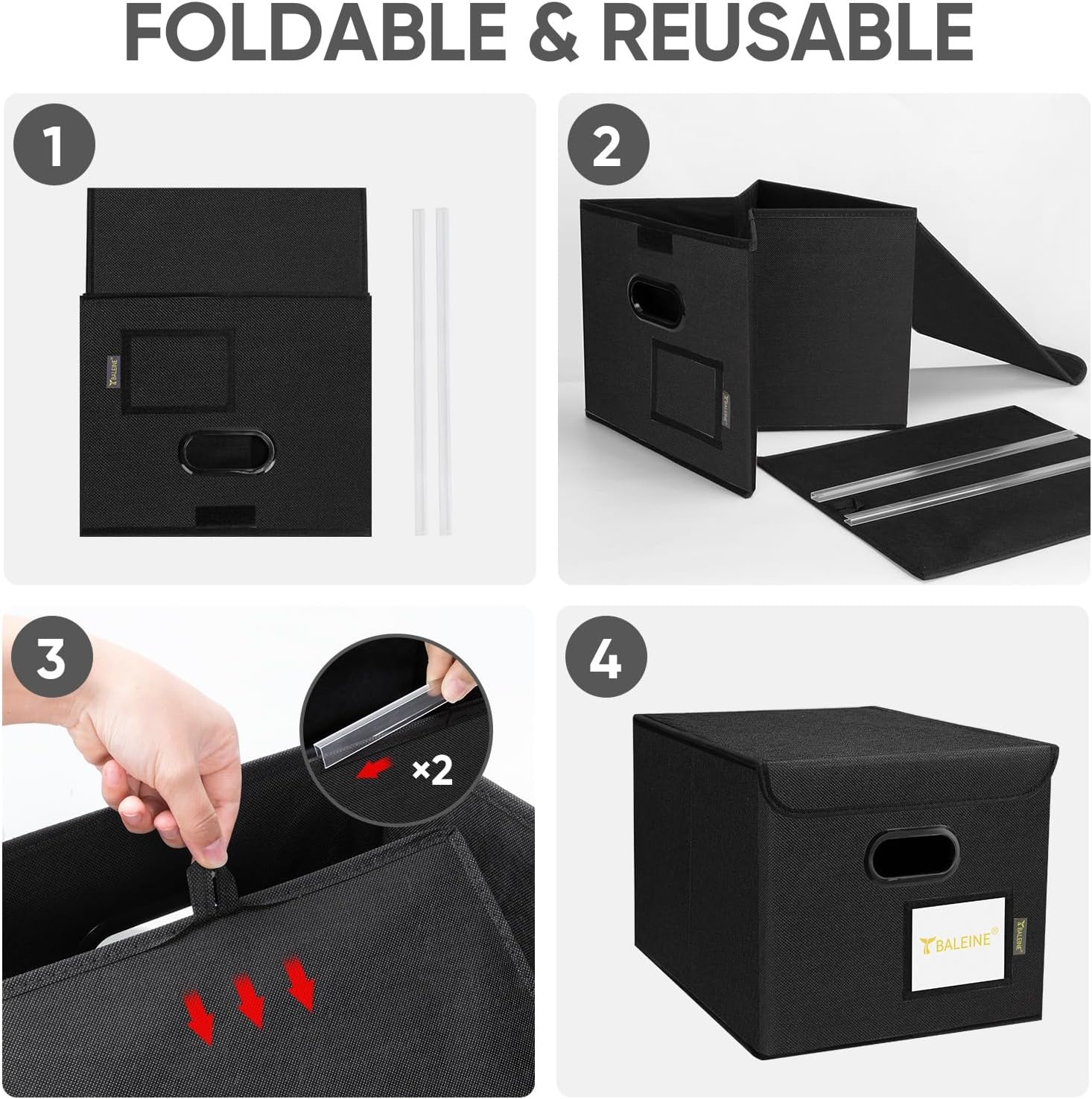 image:imageBALEINE File Organizer Box with Lid Collapsible File Folder Organizer with Plastic Slide Hanging File Folder Box for Office Document Storage Tab Friendly 2 Pack BlackBlack
