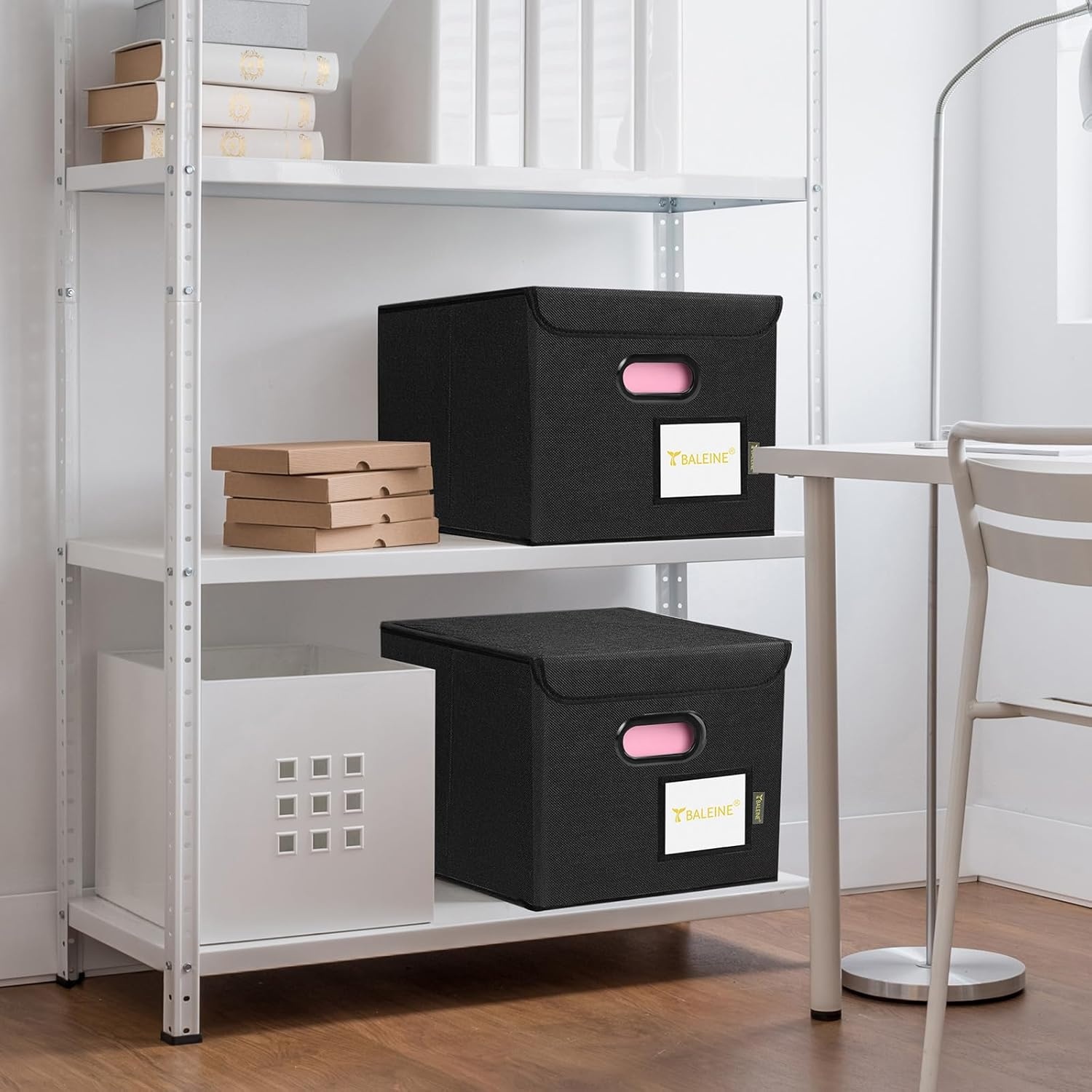 image:imageBALEINE File Organizer Box with Lid Collapsible File Folder Organizer with Plastic Slide Hanging File Folder Box for Office Document Storage Tab Friendly 2 Pack BlackBlack