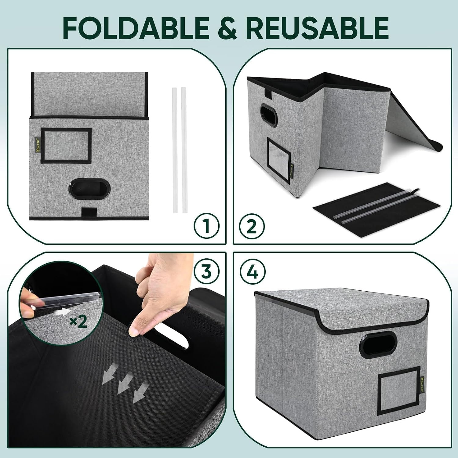 image:imageBALEINE File Organizer Box with Lid Collapsible File Folder Organizer with Plastic Slide Hanging File Folder Box for Office Document Storage Tab Friendly 2 Pack BlackGrey