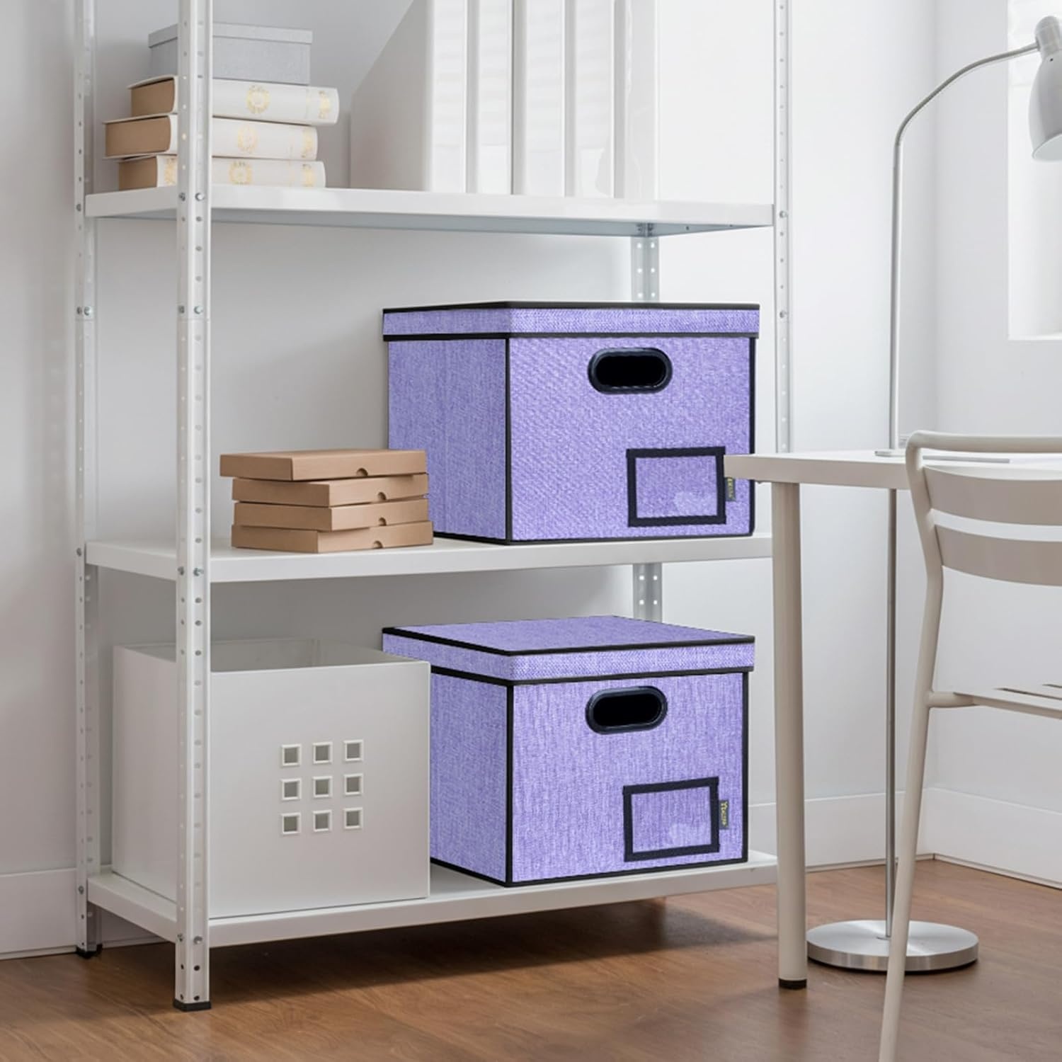 image:imageBALEINE File Organizer Box with Lid Collapsible File Folder Organizer with Plastic Slide Hanging File Folder Box for Office Document Storage Tab Friendly 2 Pack BlackPurple