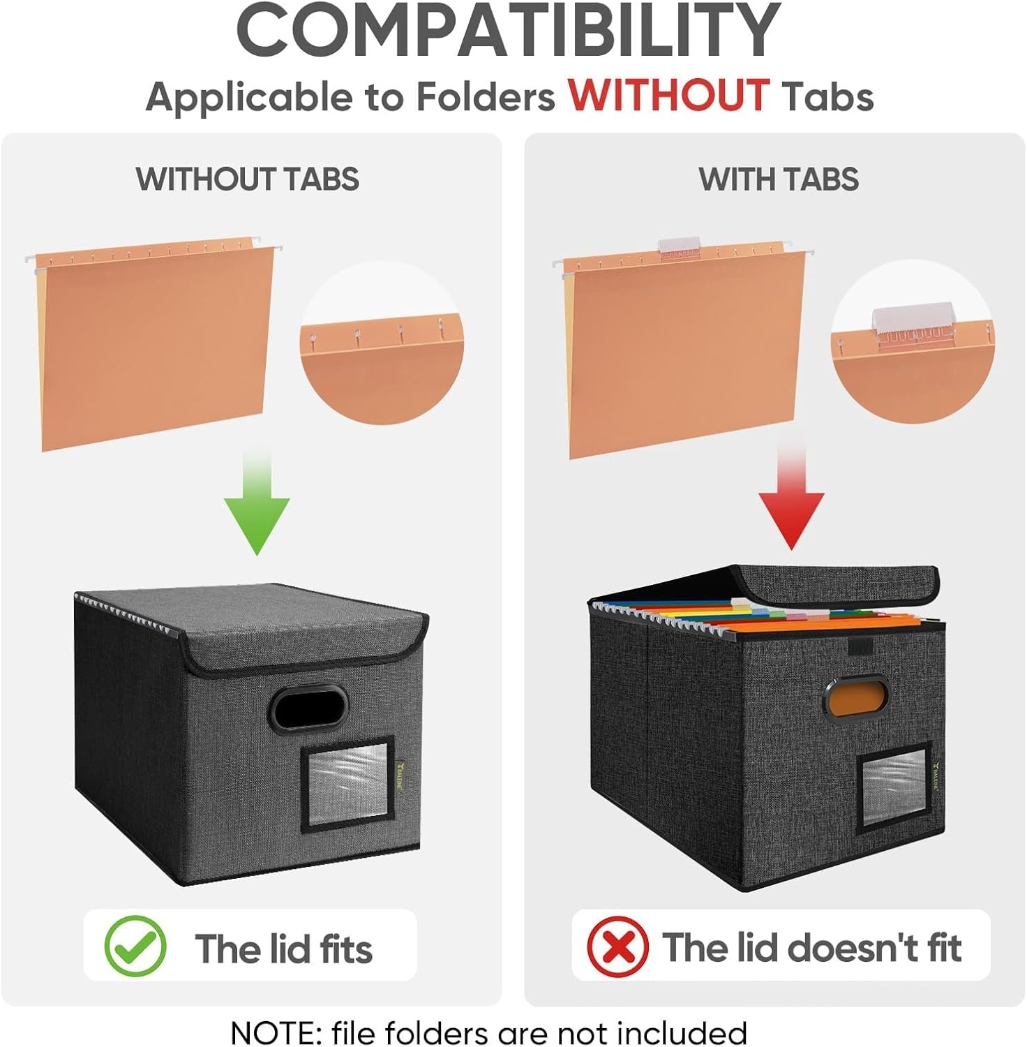 image:imageBALEINE File Organizer Box with Lid Collapsible File Folder Organizer with Plastic Slide Hanging File Folder Box for Office Document Storage Tab Friendly 2 Pack BlackBlack