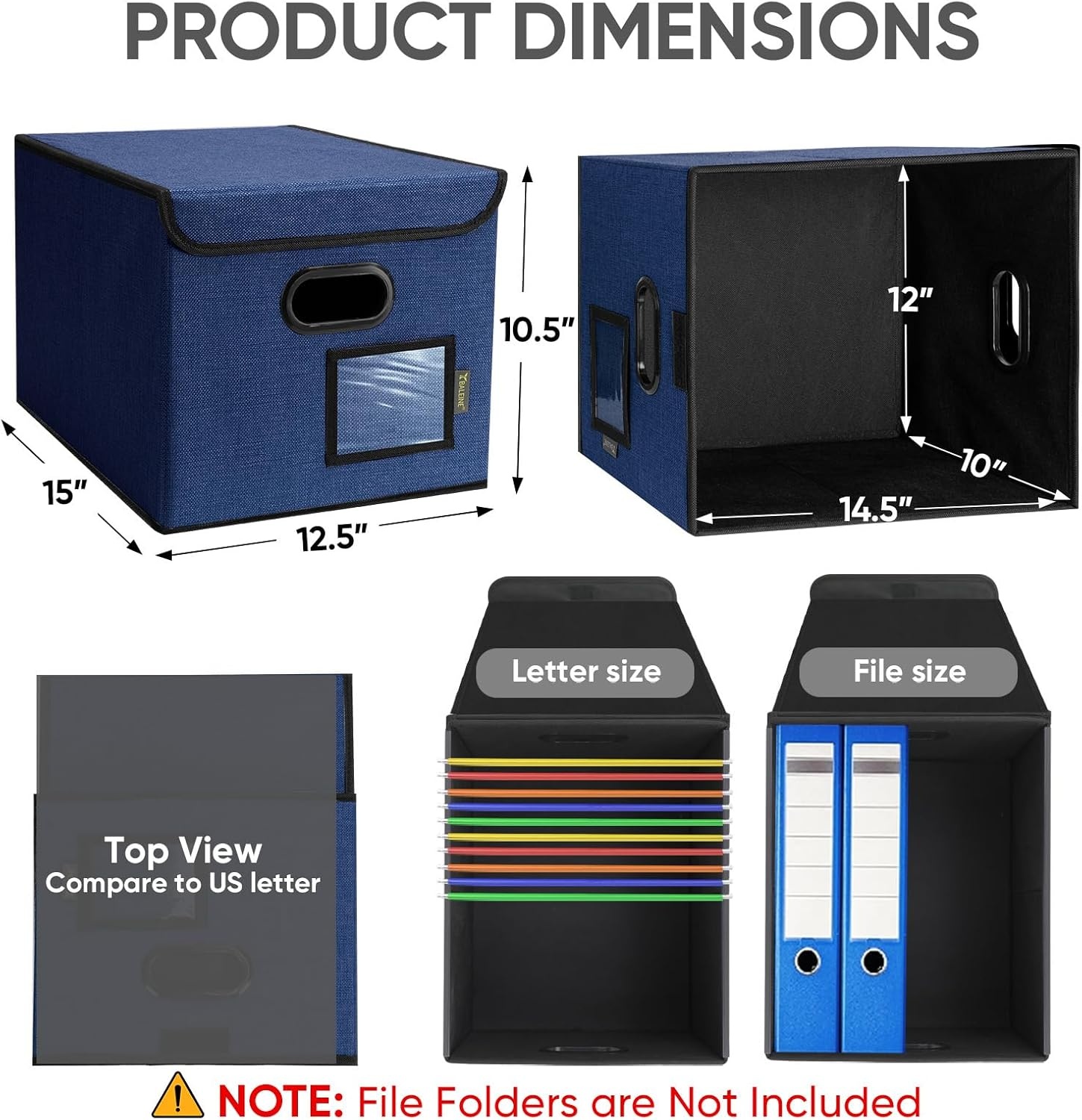 image:imageBALEINE File Organizer Box with Lid Collapsible File Folder Organizer with Plastic Slide Hanging File Folder Box for Office Document Storage Tab Friendly 2 Pack BlackBlue