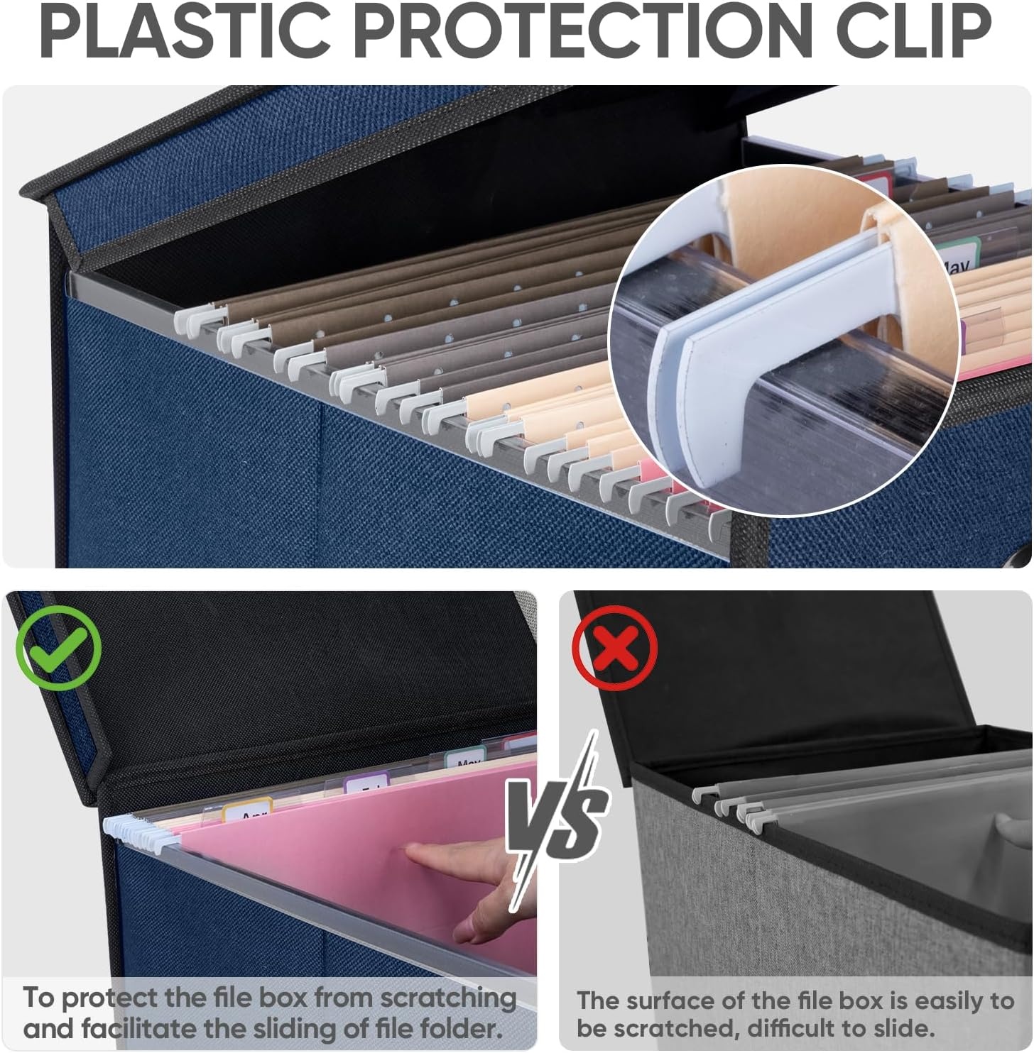 image:imageBALEINE File Organizer Box with Lid Collapsible File Folder Organizer with Plastic Slide Hanging File Folder Box for Office Document Storage Tab Friendly 2 Pack BlackBlue