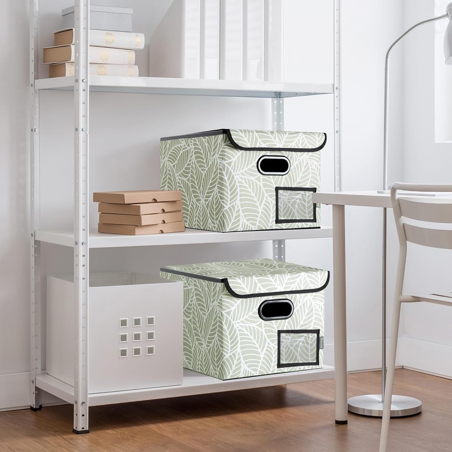 image:imageBALEINE File Organizer Box with Lid Collapsible File Folder Organizer with Plastic Slide Hanging File Folder Box for Office Document Storage Tab Friendly 2 Pack BlackAntique Foliage