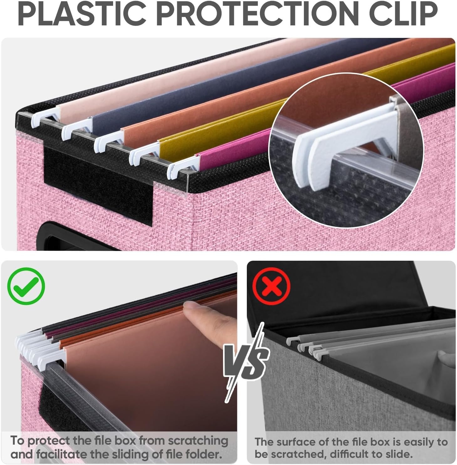image:imageBALEINE File Organizer Box with Lid Collapsible File Folder Organizer with Plastic Slide Hanging File Folder Box for Office Document Storage Tab Friendly 2 Pack BlackPink