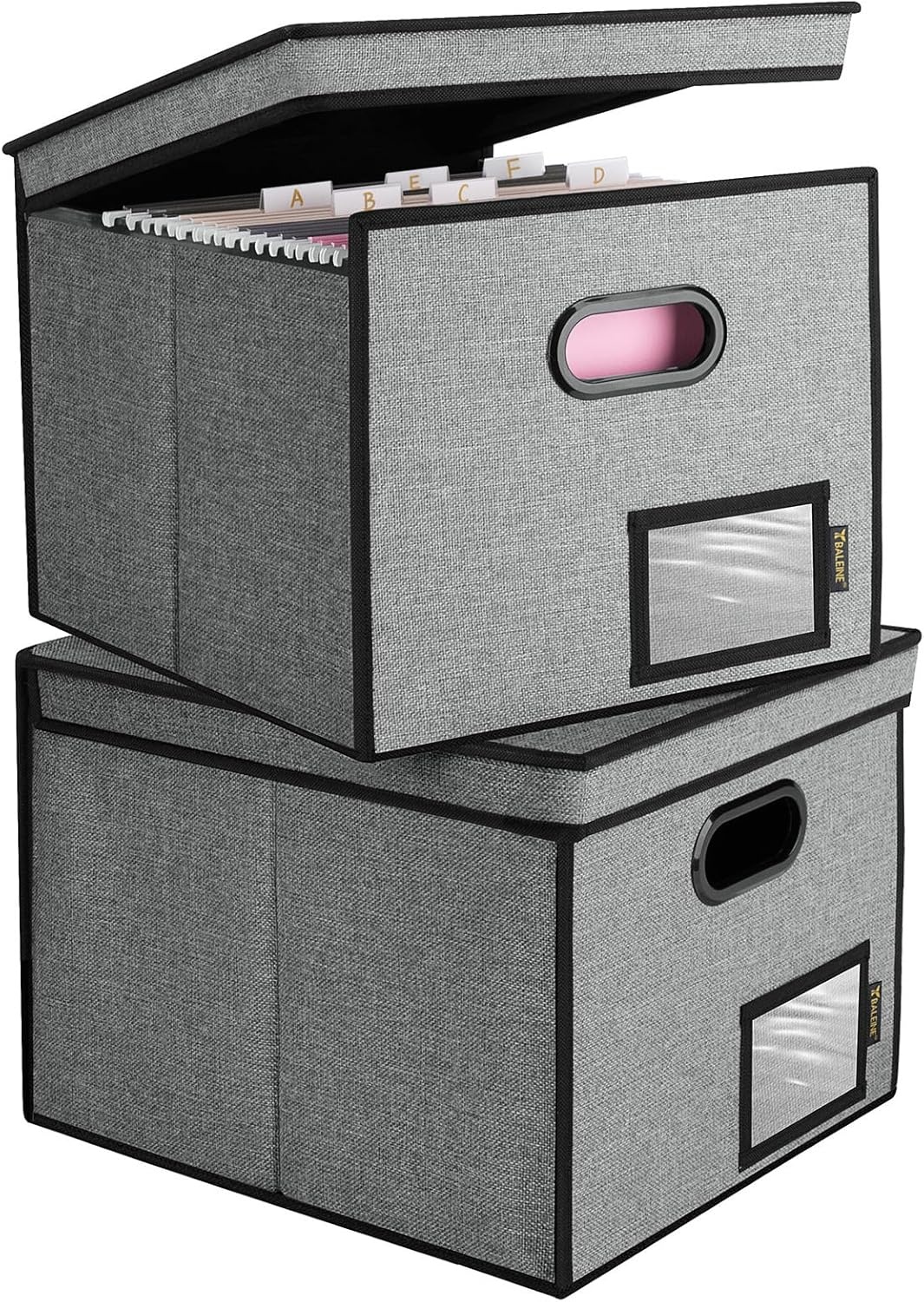 image:imageBALEINE File Organizer Box with Lid Collapsible File Folder Organizer with Plastic Slide Hanging File Folder Box for Office Document Storage Tab Friendly 2 Pack BlackGrey