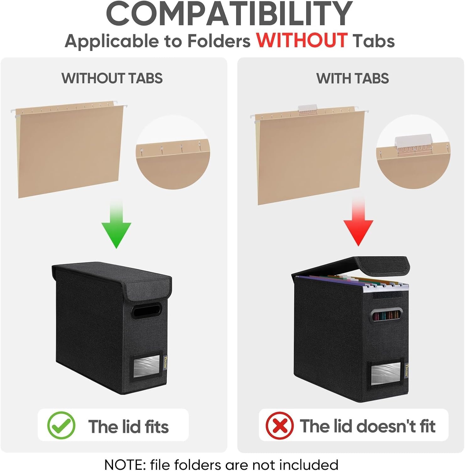 image:imageBALEINE File Organizer Box with Lid Collapsible File Folder Organizer with Plastic Slide Hanging File Folder Box for Office Document Storage Tab Friendly 2 Pack BlackBlack