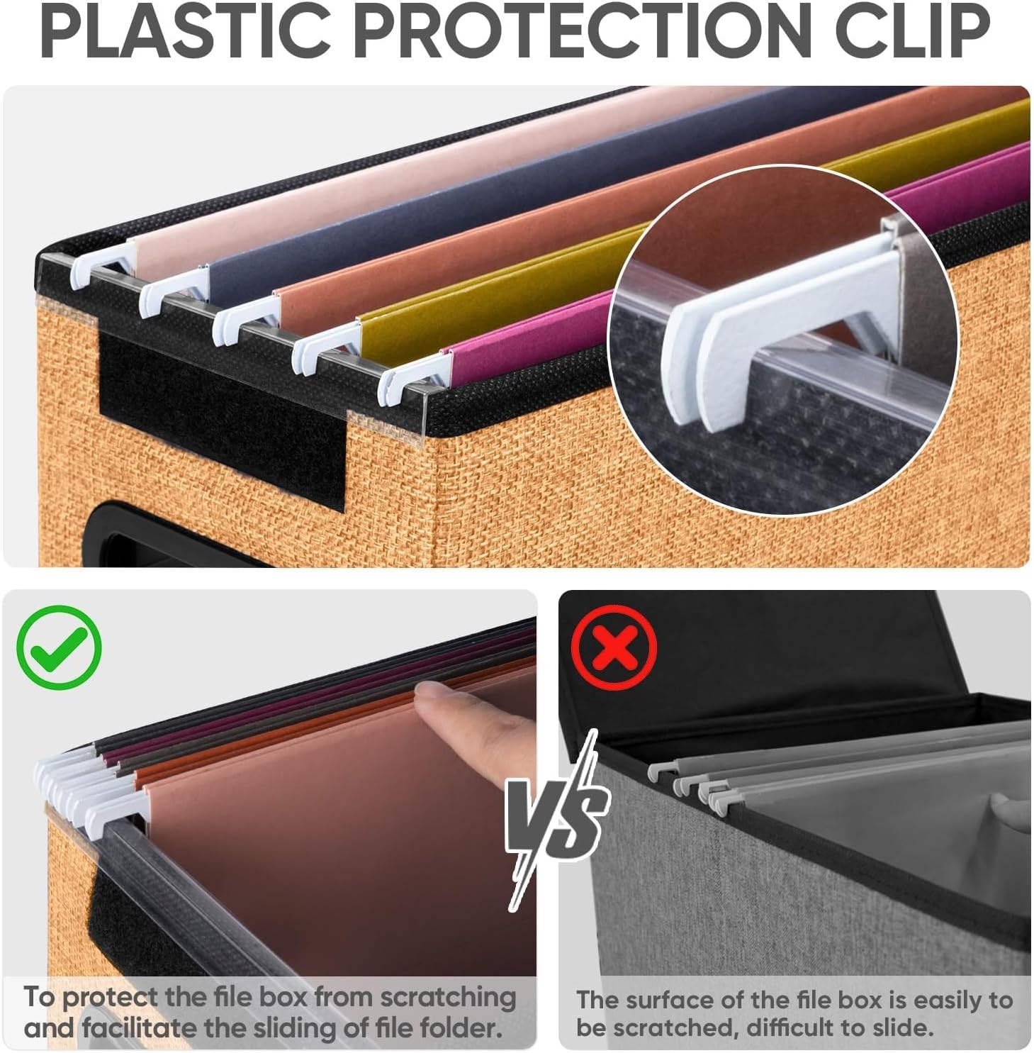 image:imageBALEINE File Organizer Box with Lid Collapsible File Folder Organizer with Plastic Slide Hanging File Folder Box for Office Document Storage Tab Friendly 2 Pack BlackOrange