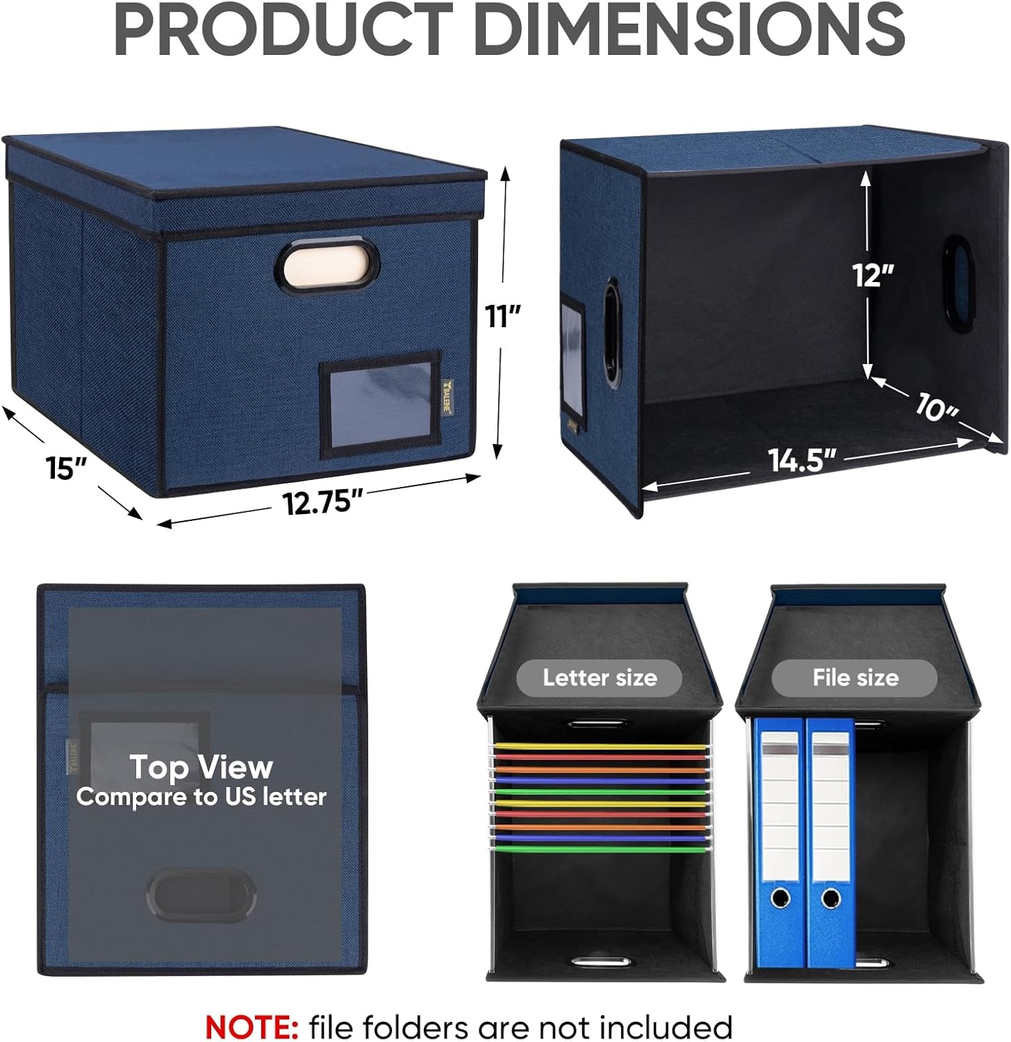 image:imageBALEINE File Organizer Box with Lid Collapsible File Folder Organizer with Plastic Slide Hanging File Folder Box for Office Document Storage Tab Friendly 2 Pack BlackBlue
