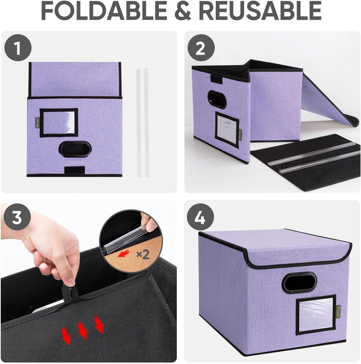 image:imageBALEINE File Organizer Box with Lid Collapsible File Folder Organizer with Plastic Slide Hanging File Folder Box for Office Document Storage Tab Friendly 2 Pack BlackPurple