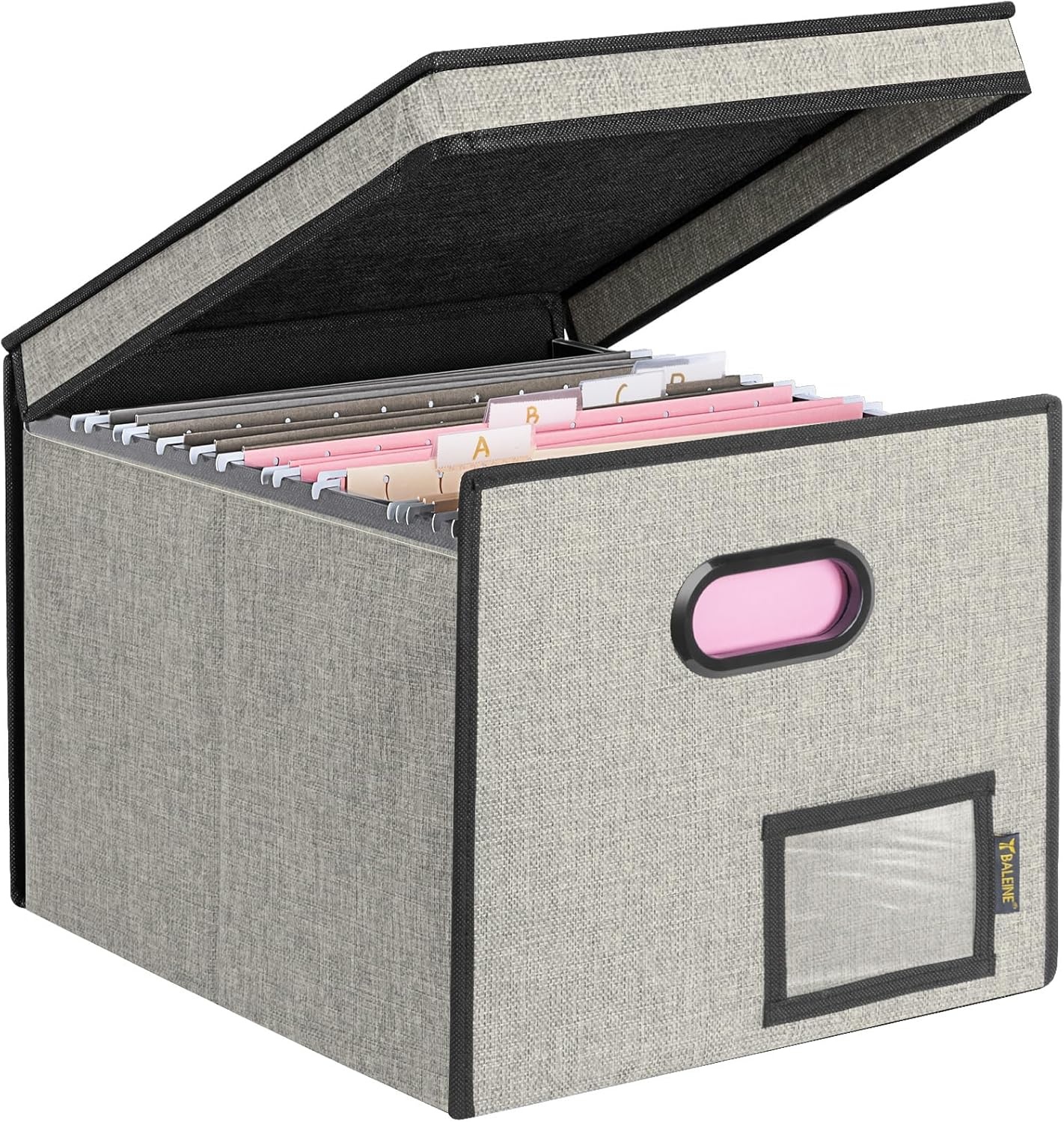 image:imageBALEINE File Organizer Box with Lid Collapsible File Folder Organizer with Plastic Slide Hanging File Folder Box for Office Document Storage Tab Friendly 2 Pack BlackBeige