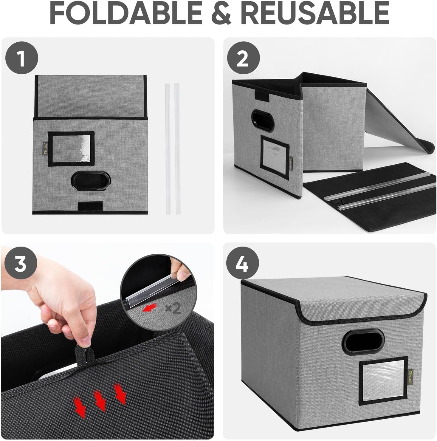 image:imageBALEINE File Organizer Box with Lid Collapsible File Folder Organizer with Plastic Slide Hanging File Folder Box for Office Document Storage Tab Friendly 2 Pack BlackGrey