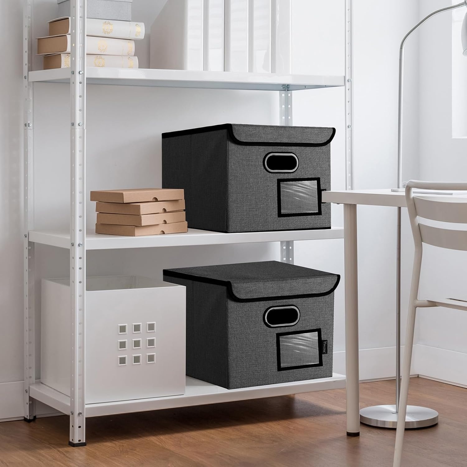 image:imageBALEINE File Organizer Box with Lid Collapsible File Folder Organizer with Plastic Slide Hanging File Folder Box for Office Document Storage Tab Friendly 2 Pack BlackBlack
