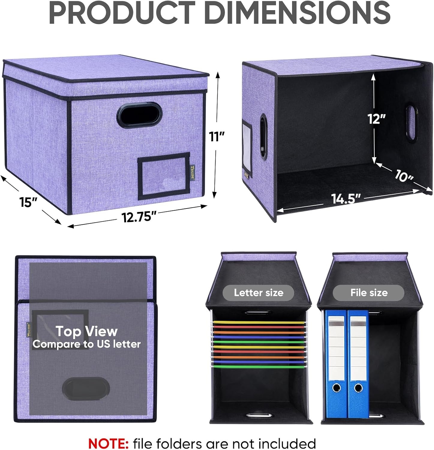 image:imageBALEINE File Organizer Box with Lid Collapsible File Folder Organizer with Plastic Slide Hanging File Folder Box for Office Document Storage Tab Friendly 2 Pack BlackPurple