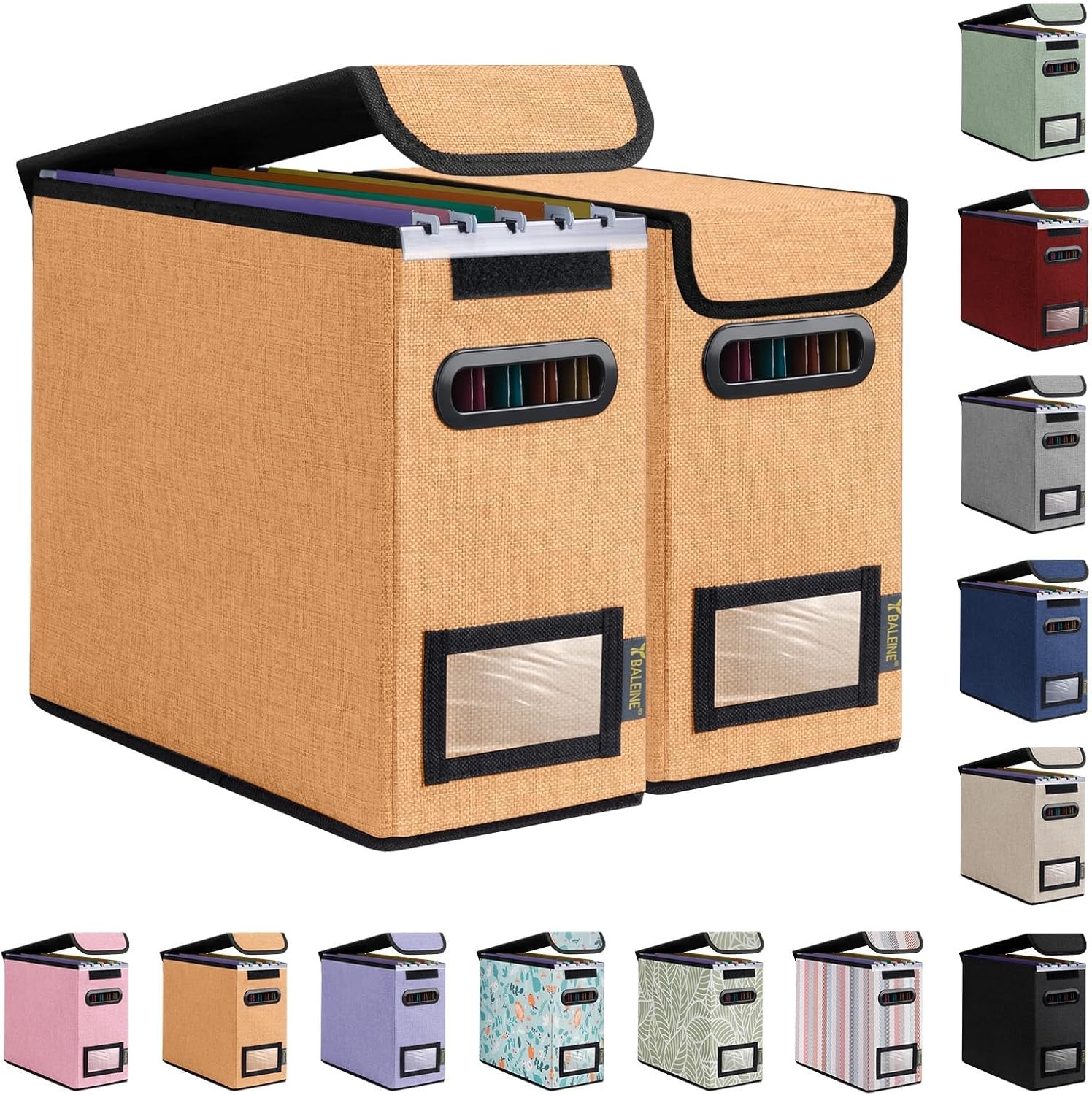 image:imageBALEINE File Organizer Box with Lid Collapsible File Folder Organizer with Plastic Slide Hanging File Folder Box for Office Document Storage Tab Friendly 2 Pack BlackOrange