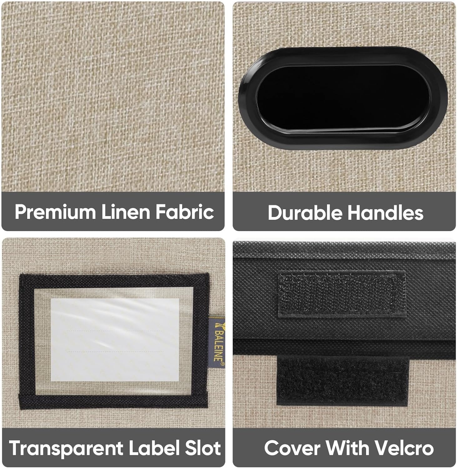 image:imageBALEINE File Organizer Box with Lid Collapsible File Folder Organizer with Plastic Slide Hanging File Folder Box for Office Document Storage Tab Friendly 2 Pack BlackBeige