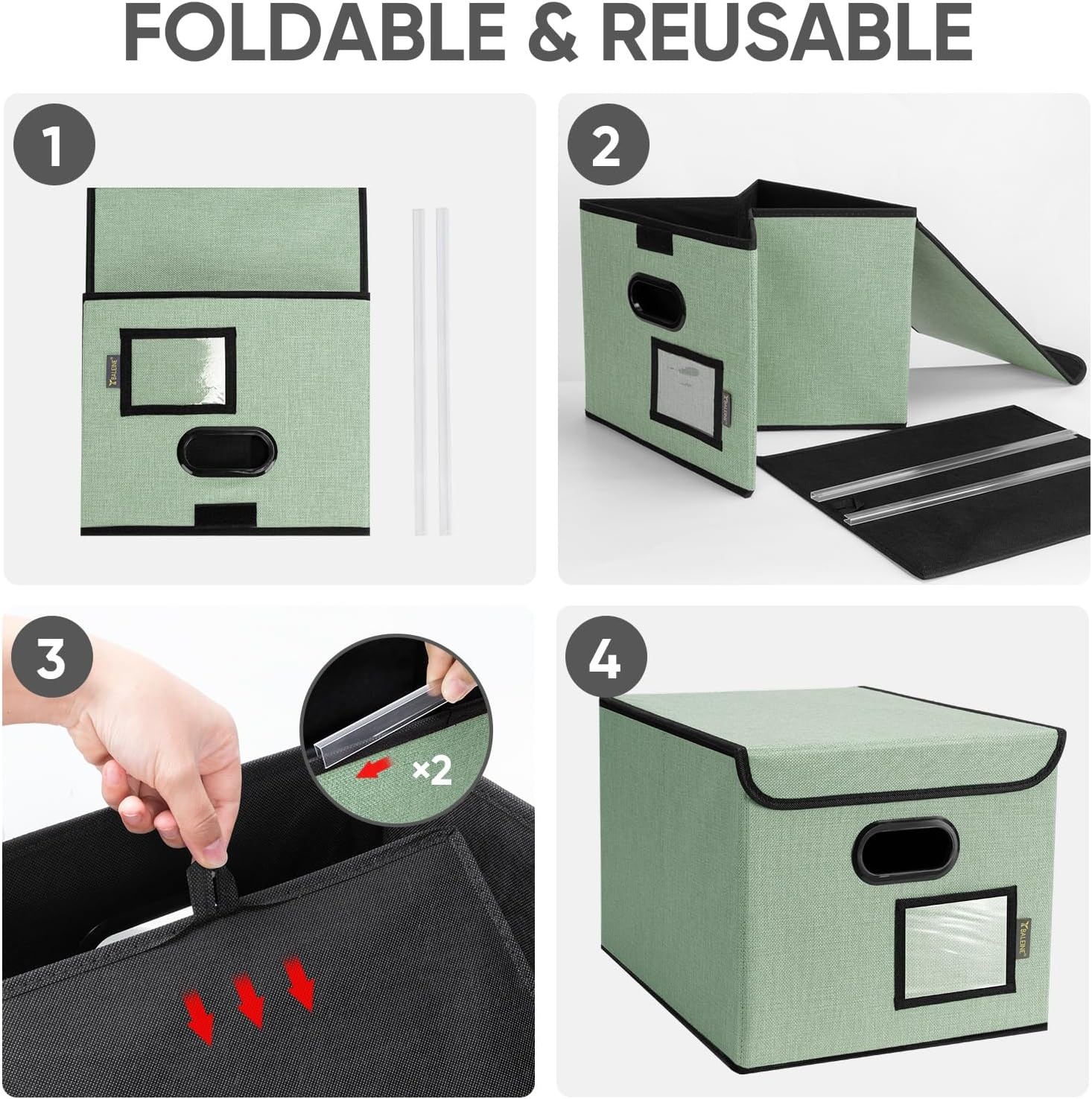 image:imageBALEINE File Organizer Box with Lid Collapsible File Folder Organizer with Plastic Slide Hanging File Folder Box for Office Document Storage Tab Friendly 2 Pack BlackGreen