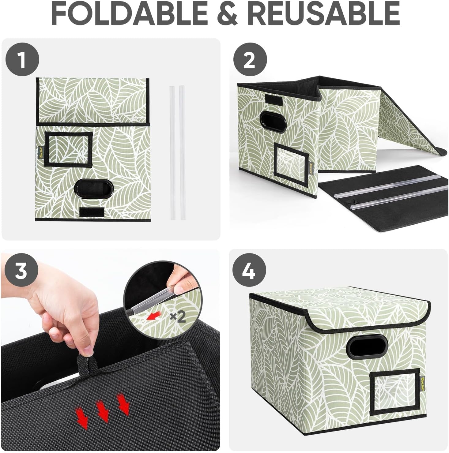 image:imageBALEINE File Organizer Box with Lid Collapsible File Folder Organizer with Plastic Slide Hanging File Folder Box for Office Document Storage Tab Friendly 2 Pack BlackAntique Foliage