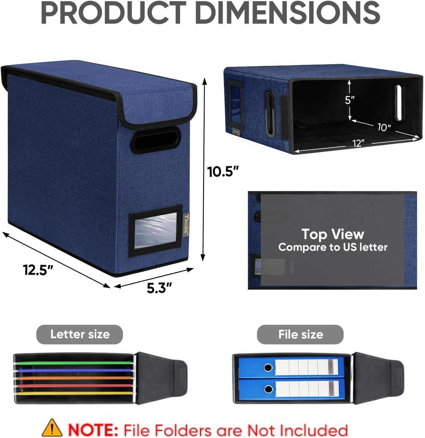image:imageBALEINE File Organizer Box with Lid Collapsible File Folder Organizer with Plastic Slide Hanging File Folder Box for Office Document Storage Tab Friendly 2 Pack BlackBlue