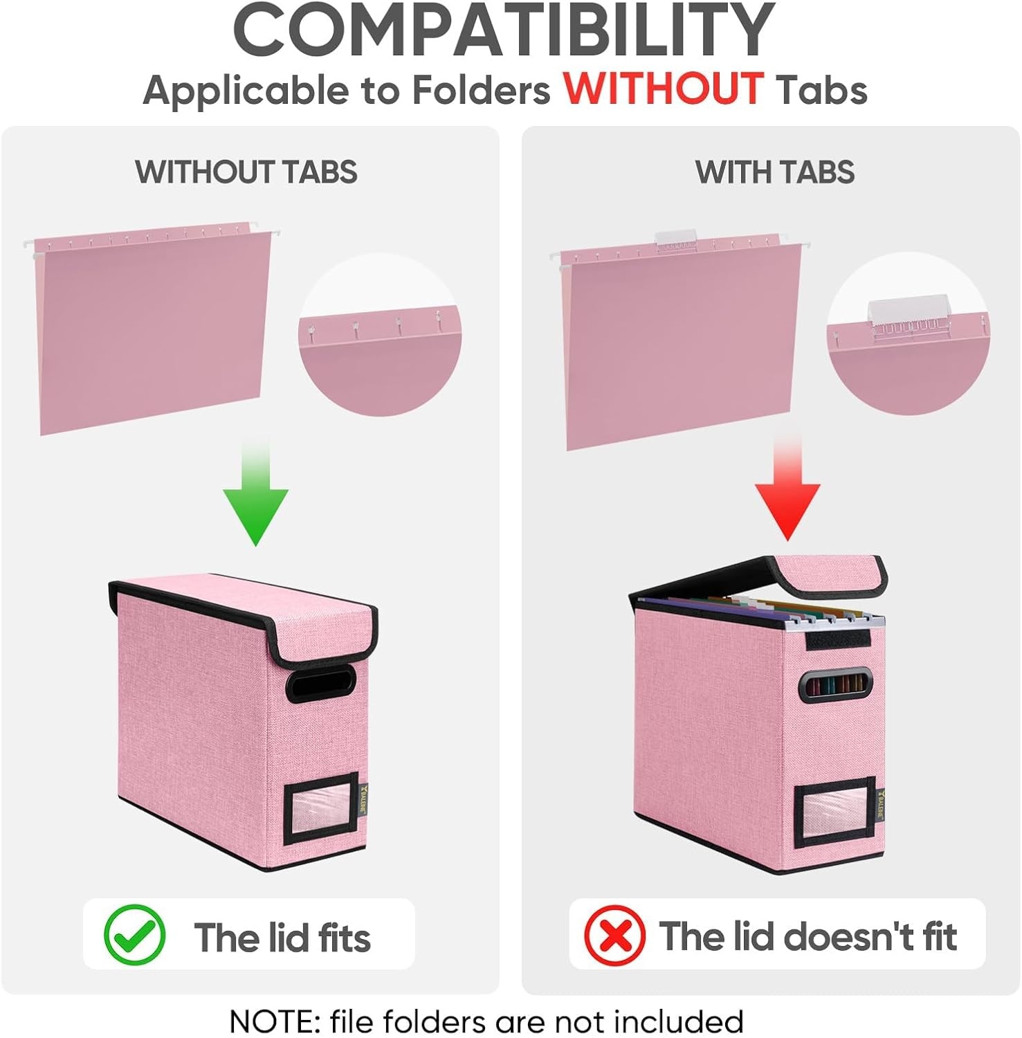 image:imageBALEINE File Organizer Box with Lid Collapsible File Folder Organizer with Plastic Slide Hanging File Folder Box for Office Document Storage Tab Friendly 2 Pack BlackPink