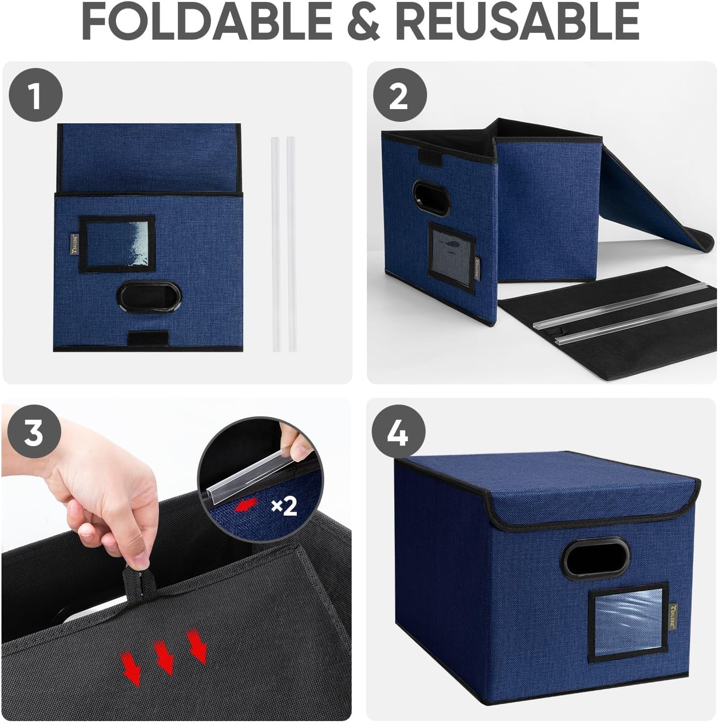 image:imageBALEINE File Organizer Box with Lid Collapsible File Folder Organizer with Plastic Slide Hanging File Folder Box for Office Document Storage Tab Friendly 2 Pack BlackBlue