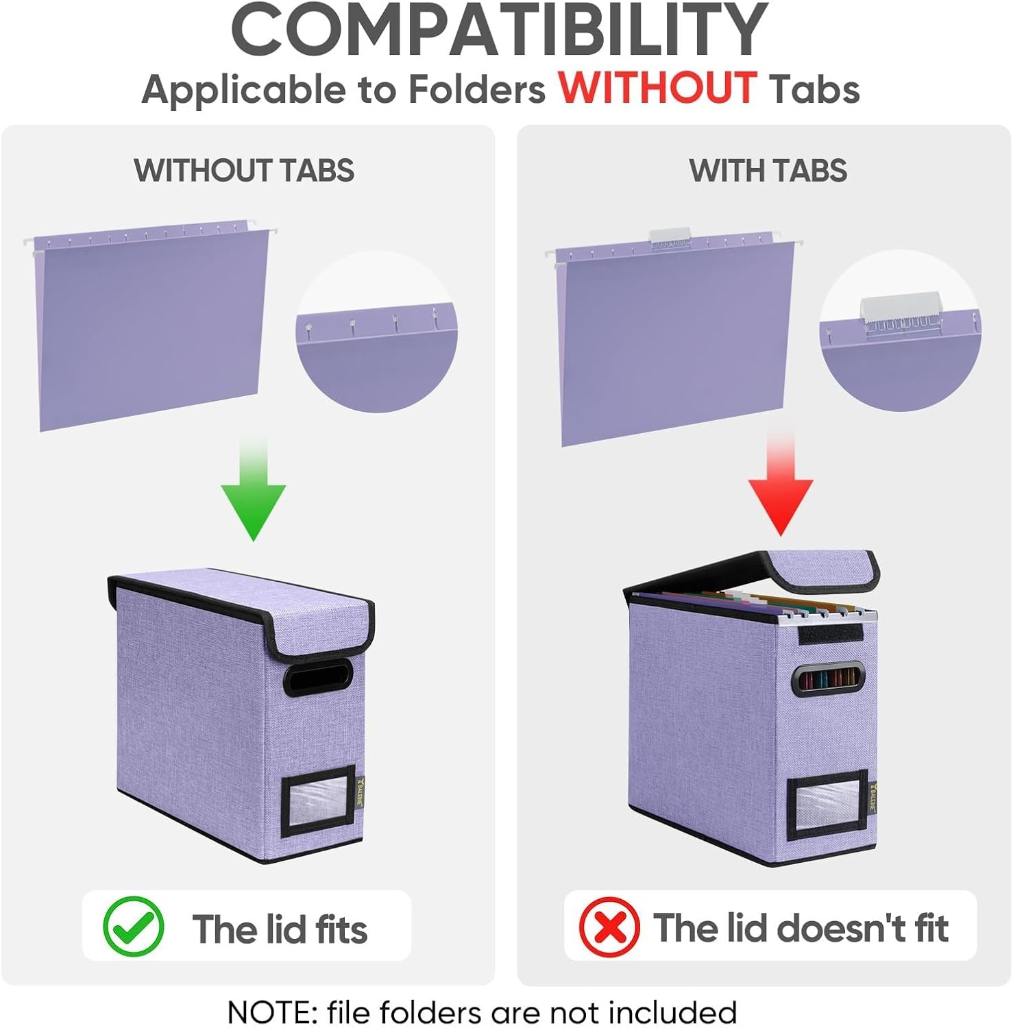 image:imageBALEINE File Organizer Box with Lid Collapsible File Folder Organizer with Plastic Slide Hanging File Folder Box for Office Document Storage Tab Friendly 2 Pack BlackPurple