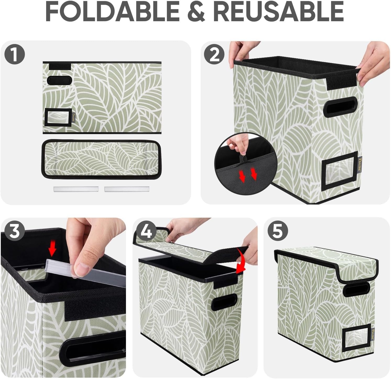image:imageBALEINE File Organizer Box with Lid Collapsible File Folder Organizer with Plastic Slide Hanging File Folder Box for Office Document Storage Tab Friendly 2 Pack BlackAntique Foliage