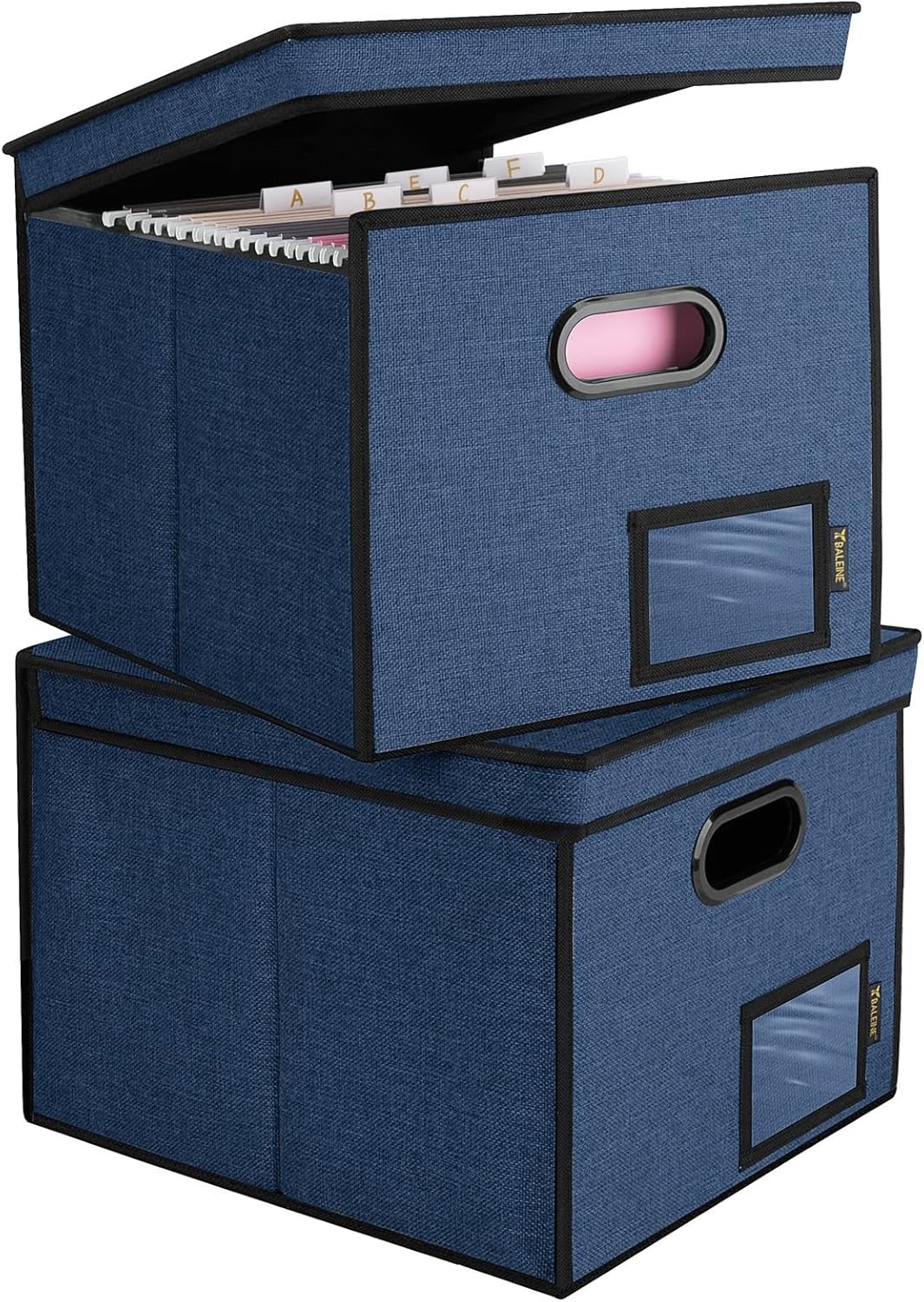 image:imageBALEINE File Organizer Box with Lid Collapsible File Folder Organizer with Plastic Slide Hanging File Folder Box for Office Document Storage Tab Friendly 2 Pack BlackBlue