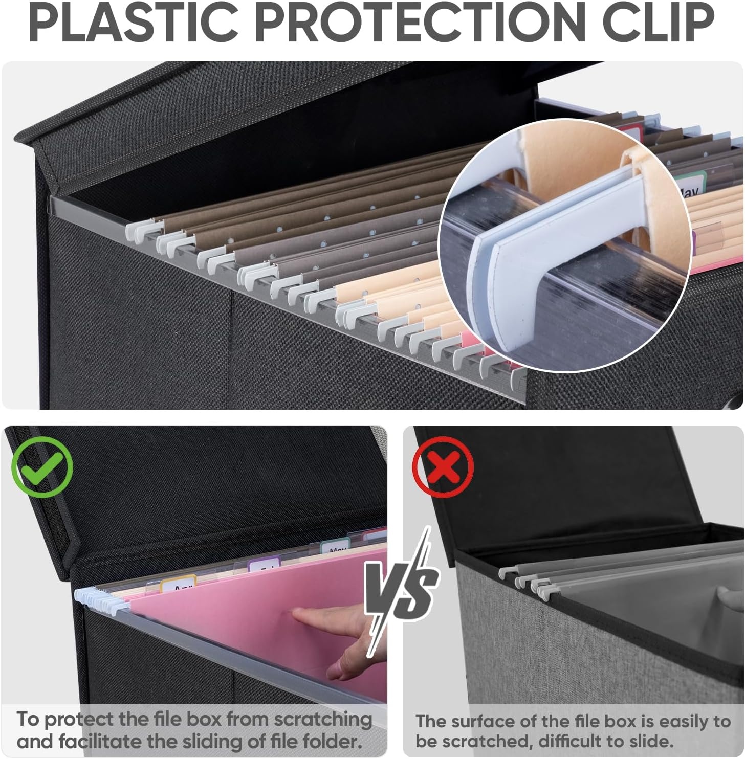 image:imageBALEINE File Organizer Box with Lid Collapsible File Folder Organizer with Plastic Slide Hanging File Folder Box for Office Document Storage Tab Friendly 2 Pack BlackBlack