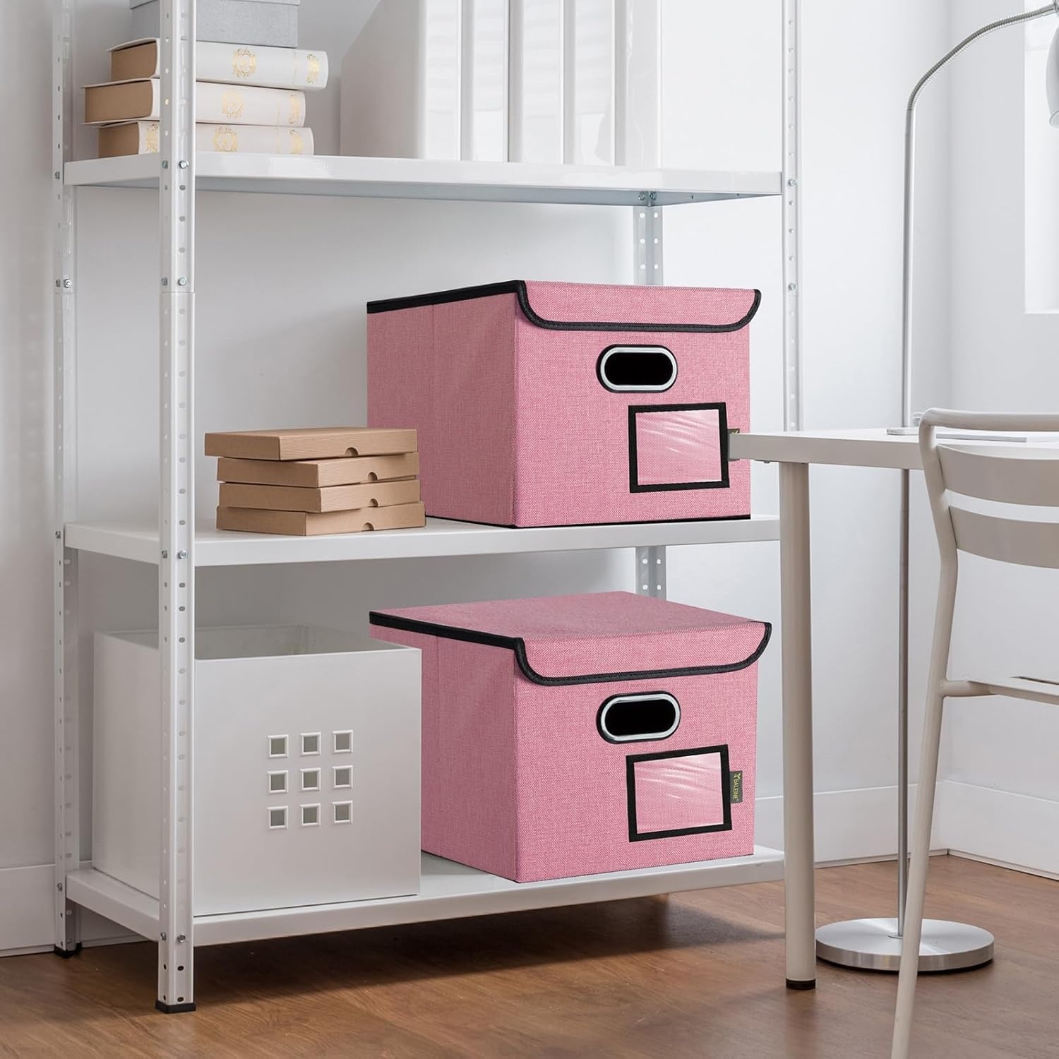 image:imageBALEINE File Organizer Box with Lid Collapsible File Folder Organizer with Plastic Slide Hanging File Folder Box for Office Document Storage Tab Friendly 2 Pack BlackPink