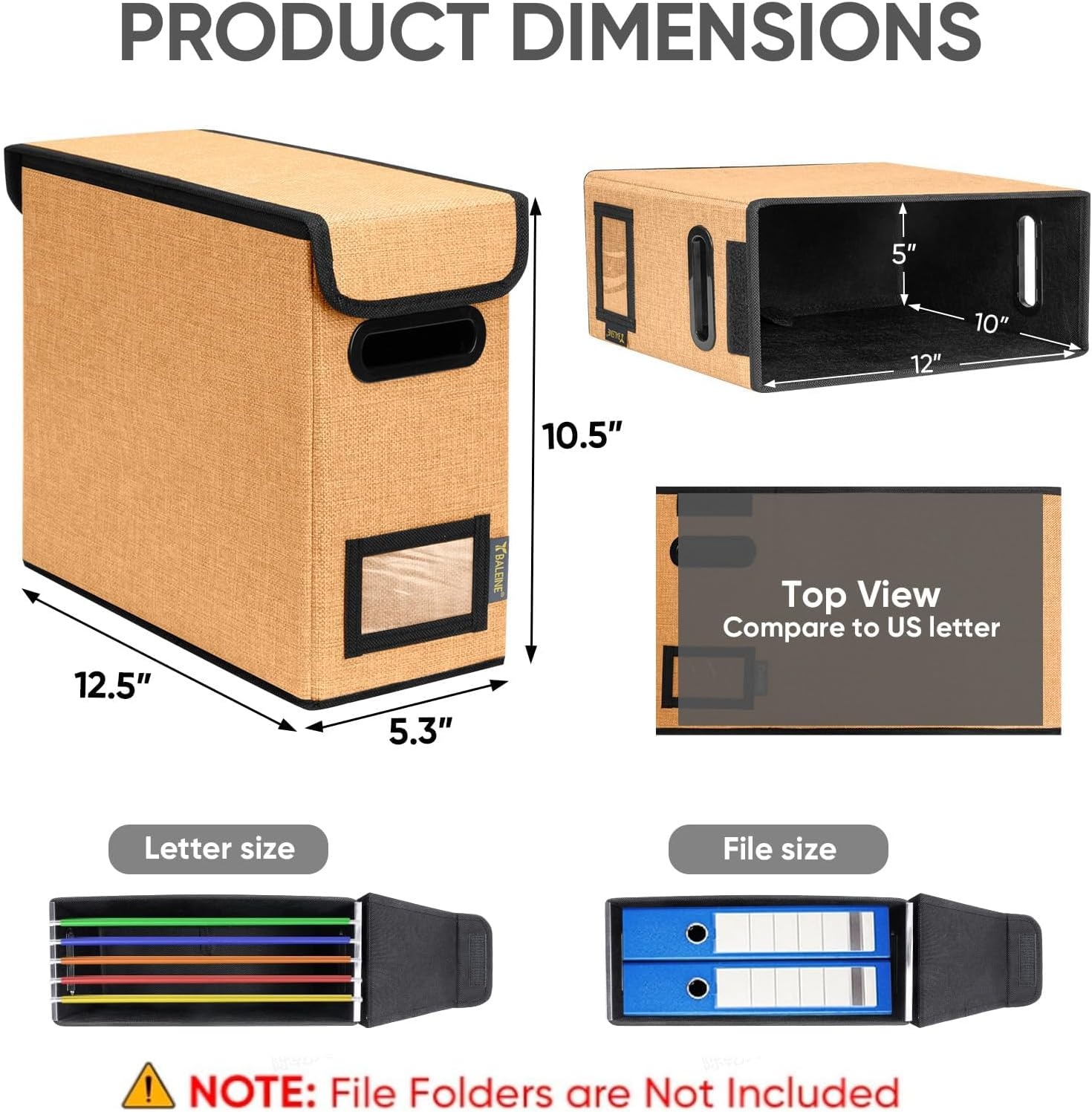 image:imageBALEINE File Organizer Box with Lid Collapsible File Folder Organizer with Plastic Slide Hanging File Folder Box for Office Document Storage Tab Friendly 2 Pack BlackOrange
