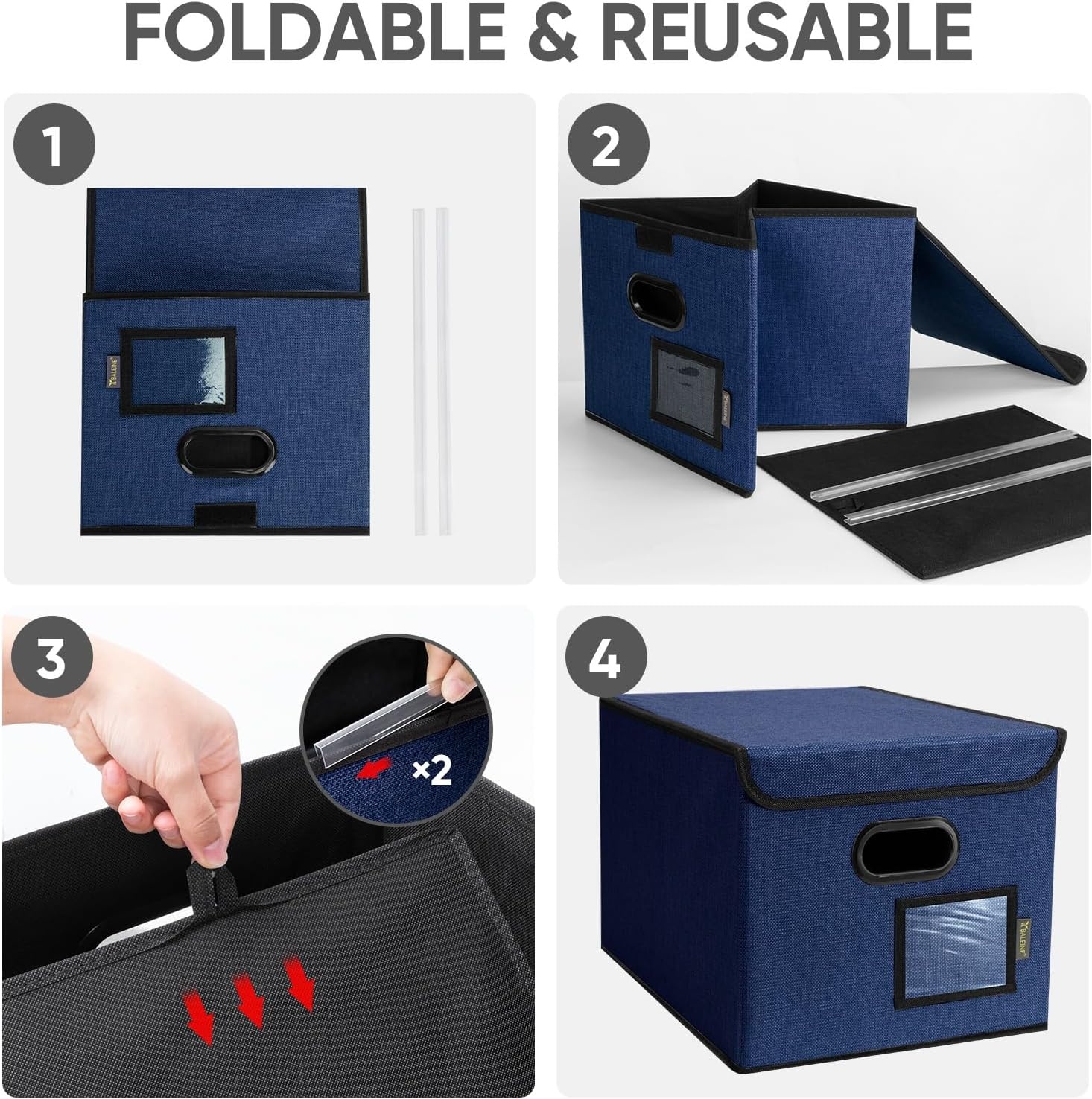 image:imageBALEINE File Organizer Box with Lid Collapsible File Folder Organizer with Plastic Slide Hanging File Folder Box for Office Document Storage Tab Friendly 2 Pack BlackBlue