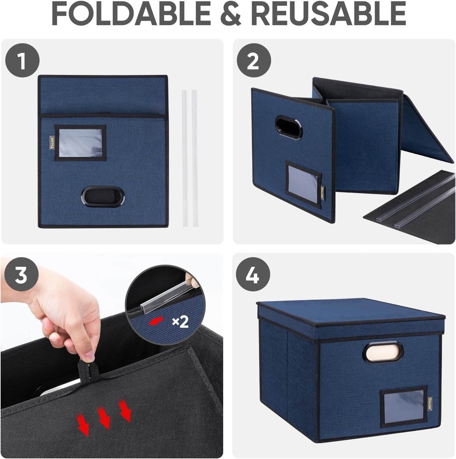image:imageBALEINE File Organizer Box with Lid Collapsible File Folder Organizer with Plastic Slide Hanging File Folder Box for Office Document Storage Tab Friendly 2 Pack BlackBlue