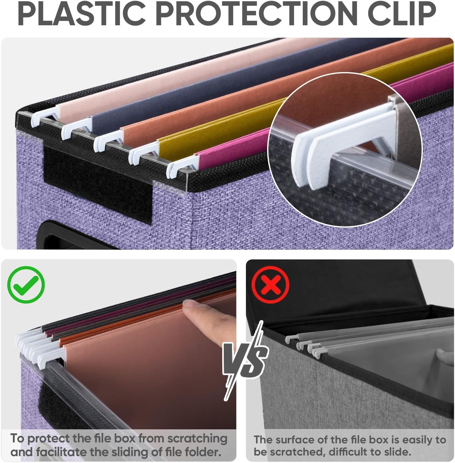 image:imageBALEINE File Organizer Box with Lid Collapsible File Folder Organizer with Plastic Slide Hanging File Folder Box for Office Document Storage Tab Friendly 2 Pack BlackPurple