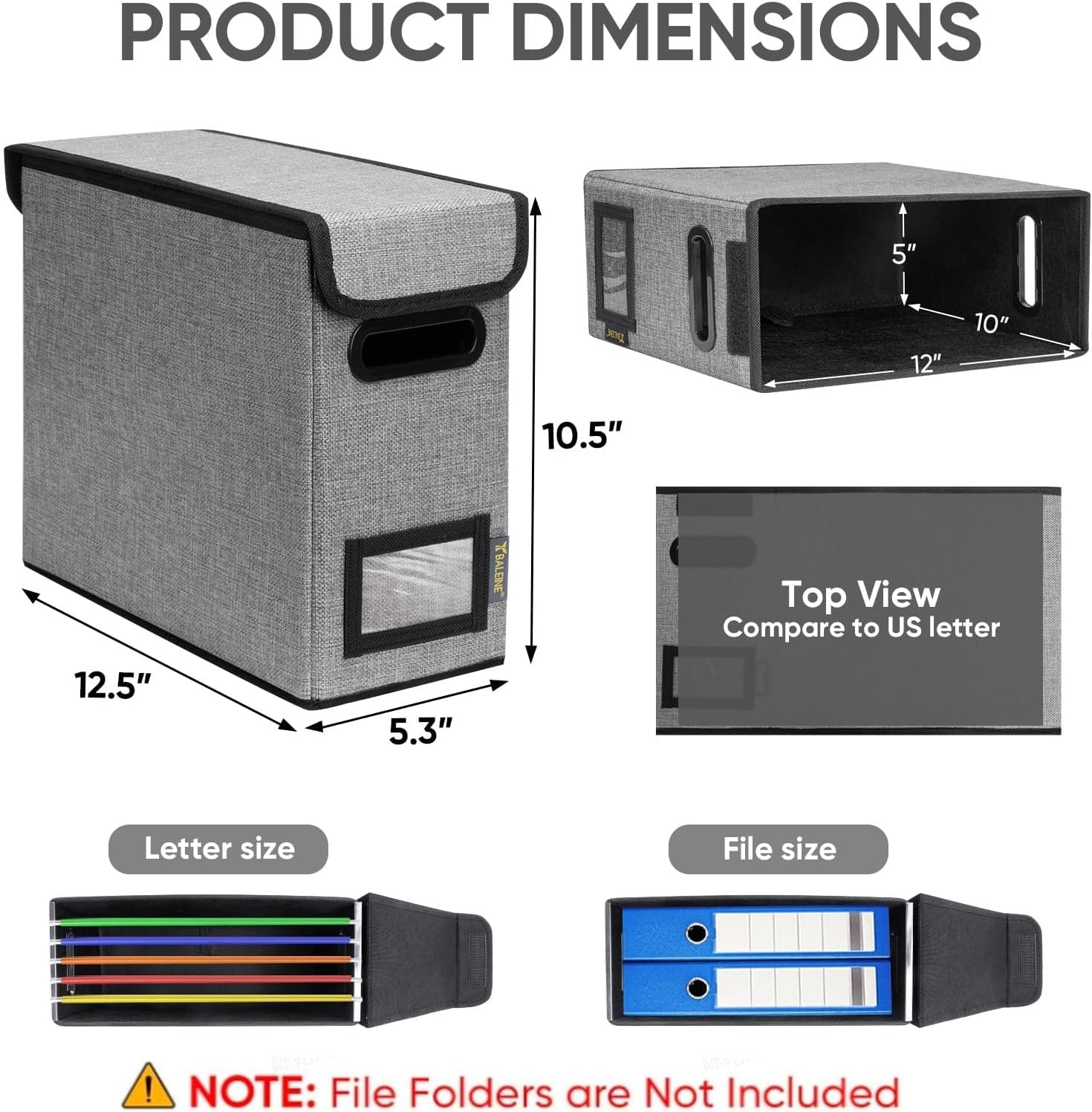 image:imageBALEINE File Organizer Box with Lid Collapsible File Folder Organizer with Plastic Slide Hanging File Folder Box for Office Document Storage Tab Friendly 2 Pack BlackGrey