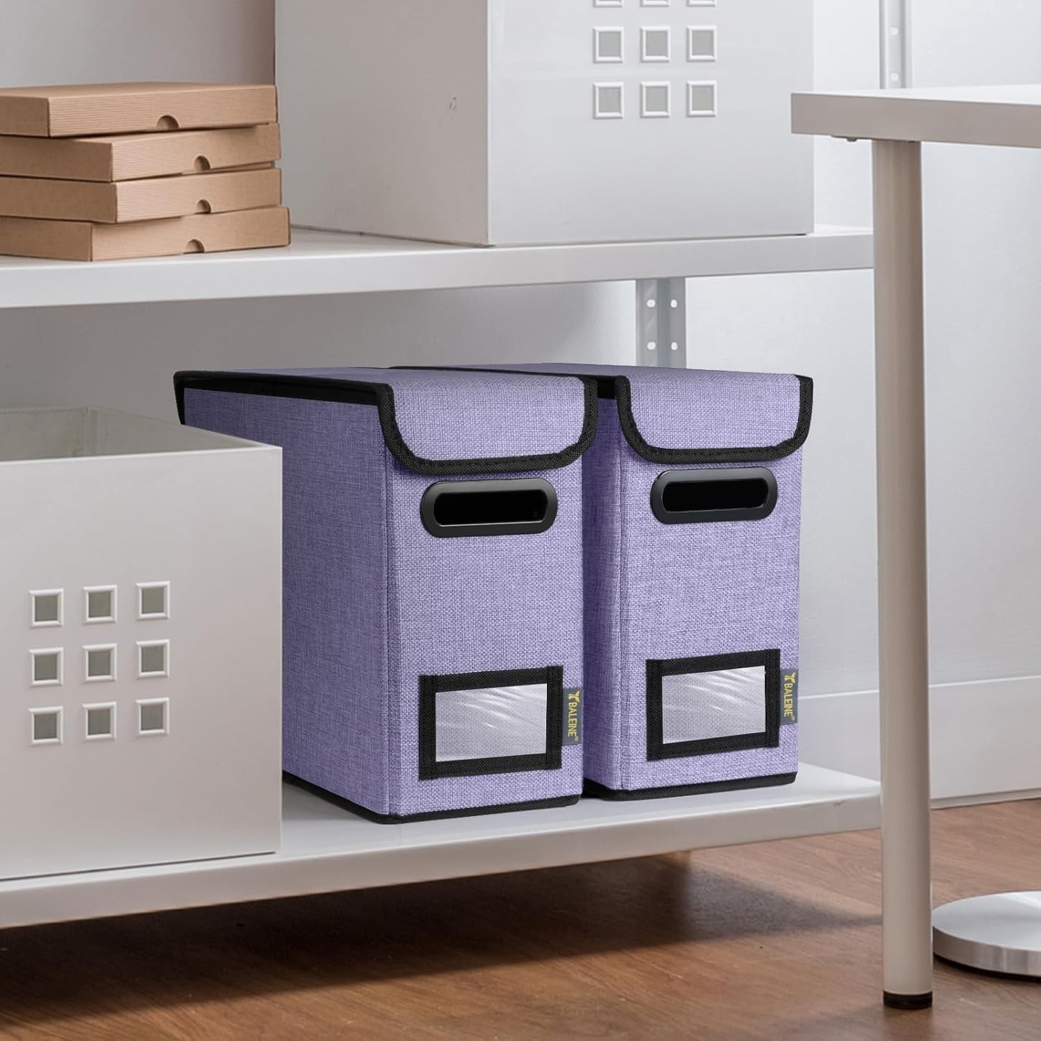 image:imageBALEINE File Organizer Box with Lid Collapsible File Folder Organizer with Plastic Slide Hanging File Folder Box for Office Document Storage Tab Friendly 2 Pack BlackPurple