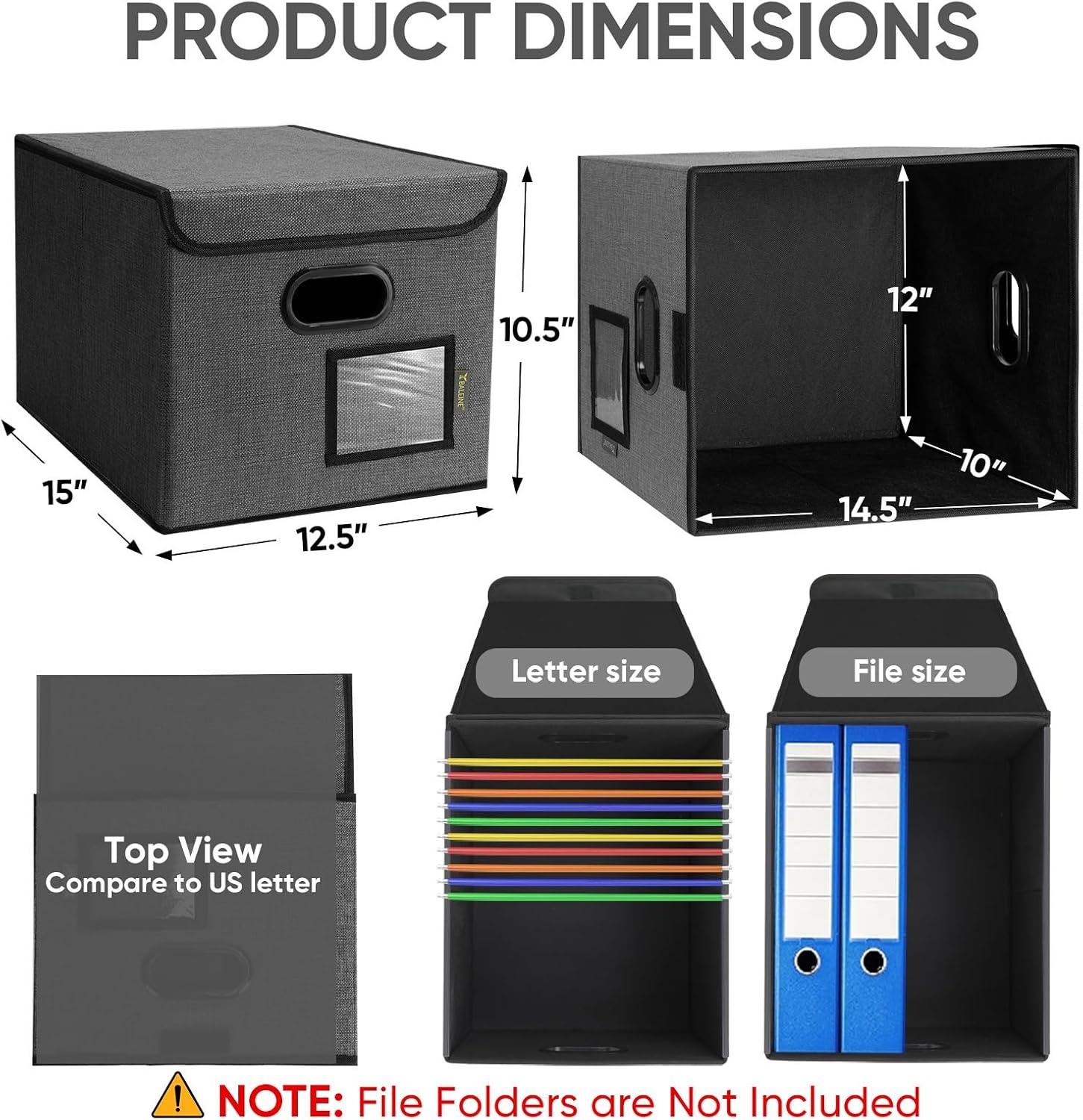 image:imageBALEINE File Organizer Box with Lid Collapsible File Folder Organizer with Plastic Slide Hanging File Folder Box for Office Document Storage Tab Friendly 2 Pack BlackBlack