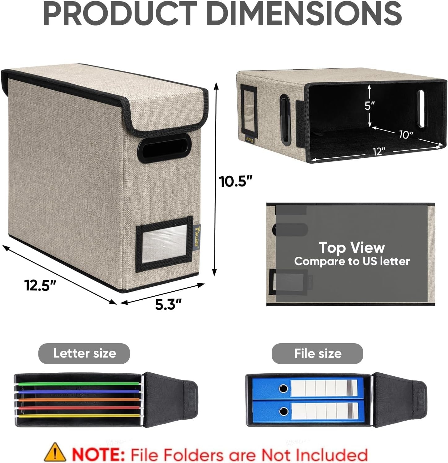 image:imageBALEINE File Organizer Box with Lid Collapsible File Folder Organizer with Plastic Slide Hanging File Folder Box for Office Document Storage Tab Friendly 2 Pack BlackBeige