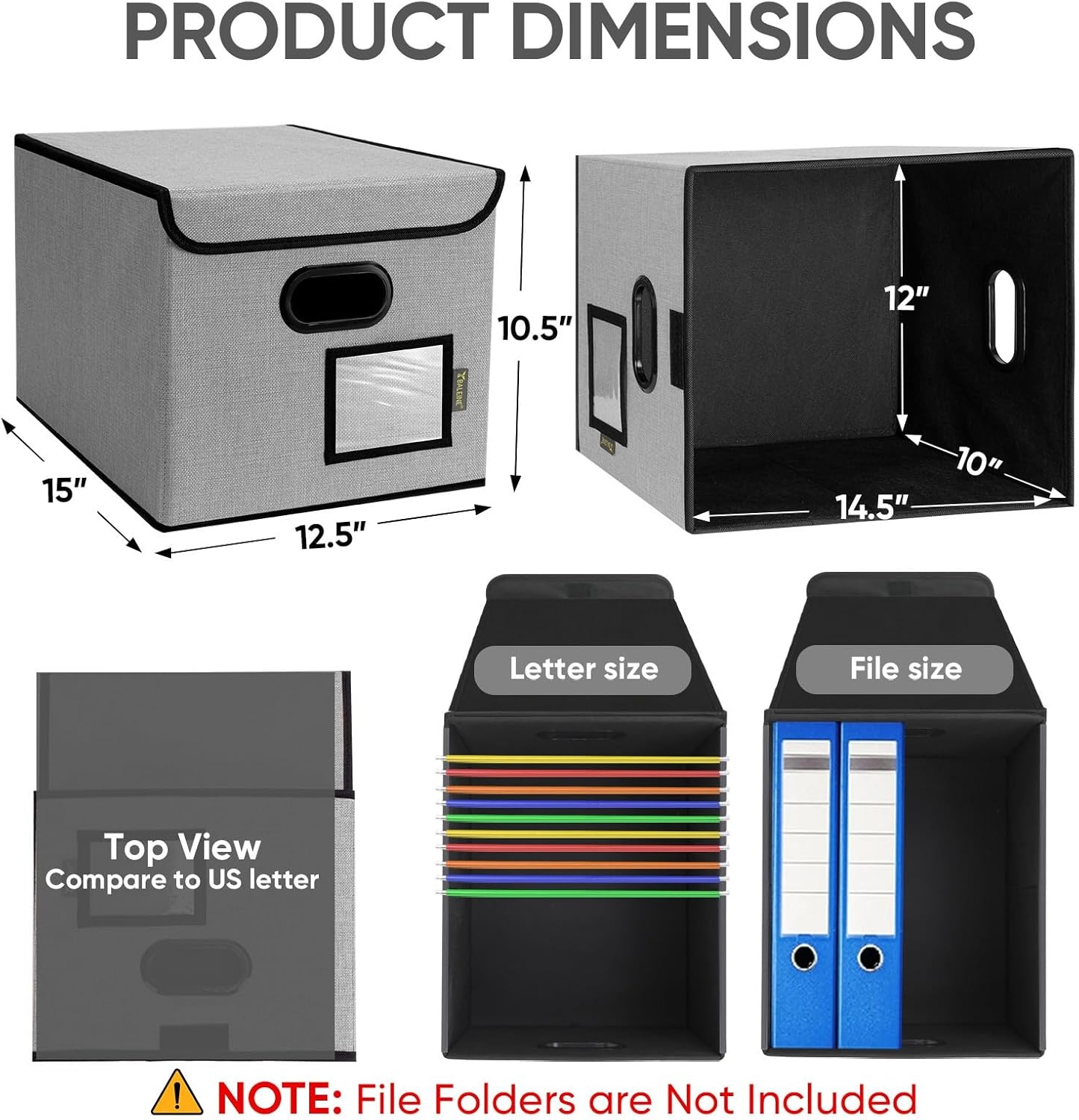 image:imageBALEINE File Organizer Box with Lid Collapsible File Folder Organizer with Plastic Slide Hanging File Folder Box for Office Document Storage Tab Friendly 2 Pack BlackGrey