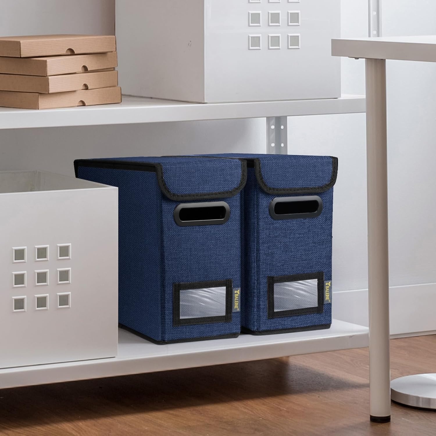 image:imageBALEINE File Organizer Box with Lid Collapsible File Folder Organizer with Plastic Slide Hanging File Folder Box for Office Document Storage Tab Friendly 2 Pack BlackBlue