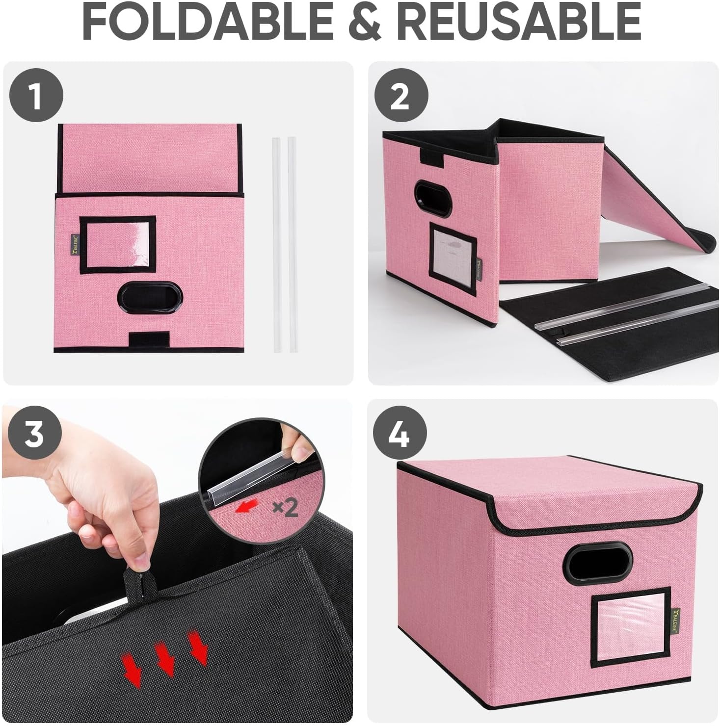 image:imageBALEINE File Organizer Box with Lid Collapsible File Folder Organizer with Plastic Slide Hanging File Folder Box for Office Document Storage Tab Friendly 2 Pack BlackPink
