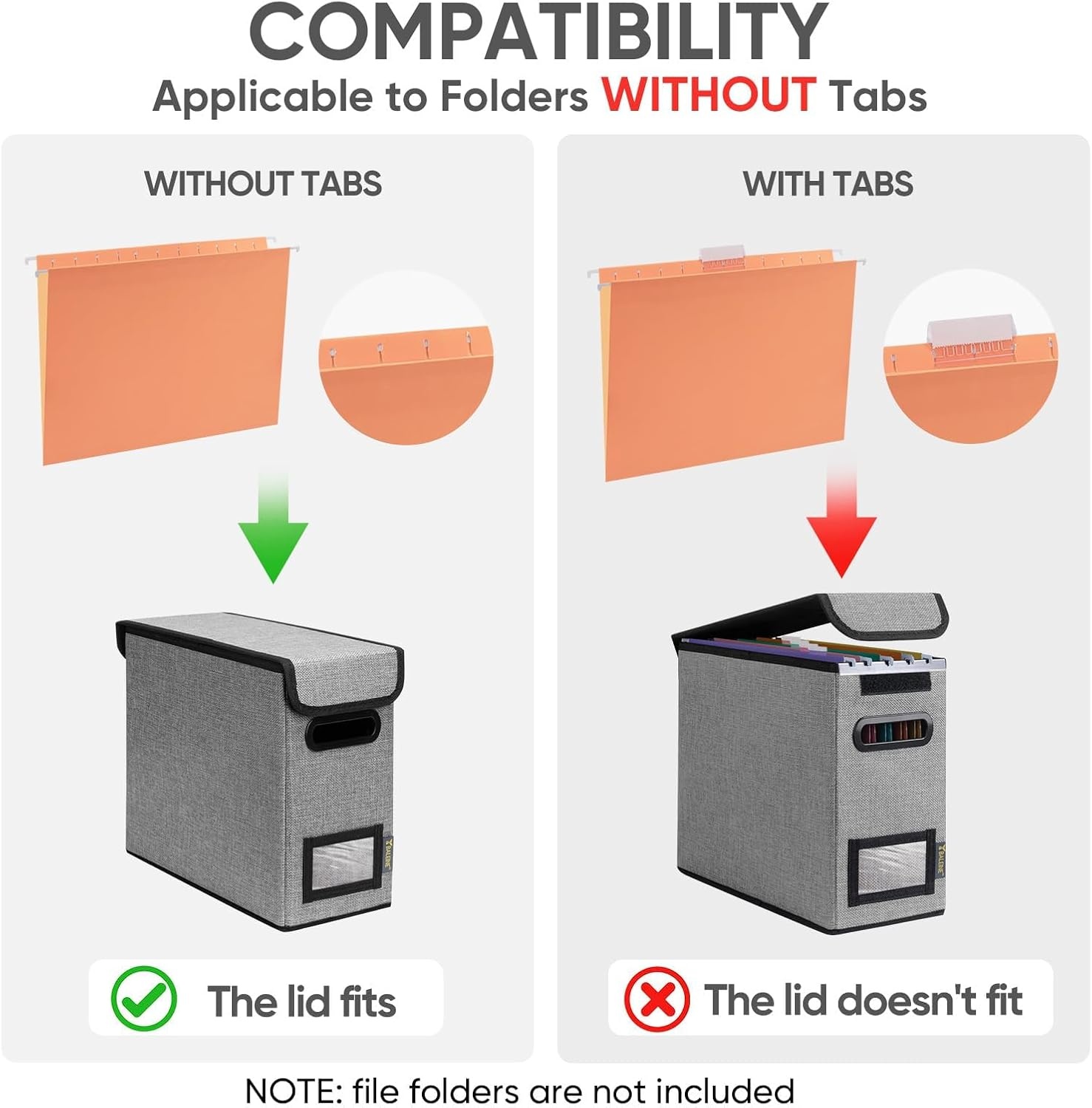 image:imageBALEINE File Organizer Box with Lid Collapsible File Folder Organizer with Plastic Slide Hanging File Folder Box for Office Document Storage Tab Friendly 2 Pack BlackGrey