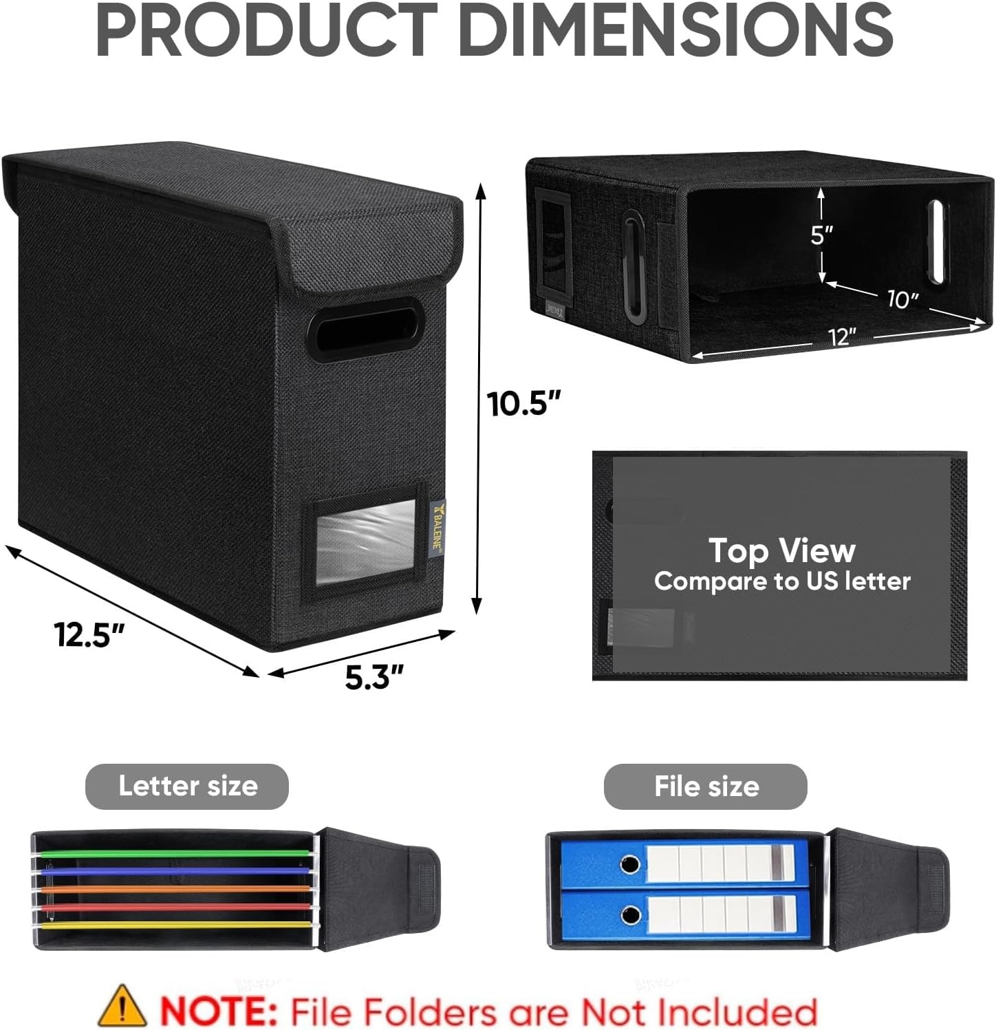 image:imageBALEINE File Organizer Box with Lid Collapsible File Folder Organizer with Plastic Slide Hanging File Folder Box for Office Document Storage Tab Friendly 2 Pack BlackBlack