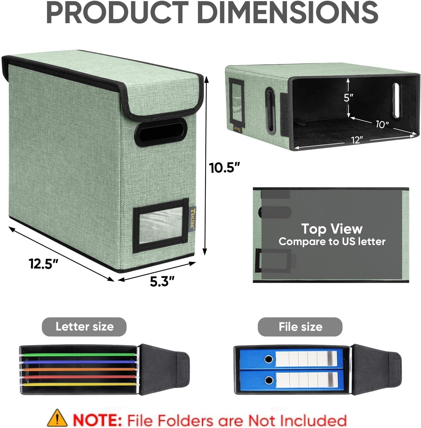 image:imageBALEINE File Organizer Box with Lid Collapsible File Folder Organizer with Plastic Slide Hanging File Folder Box for Office Document Storage Tab Friendly 2 Pack BlackGreen