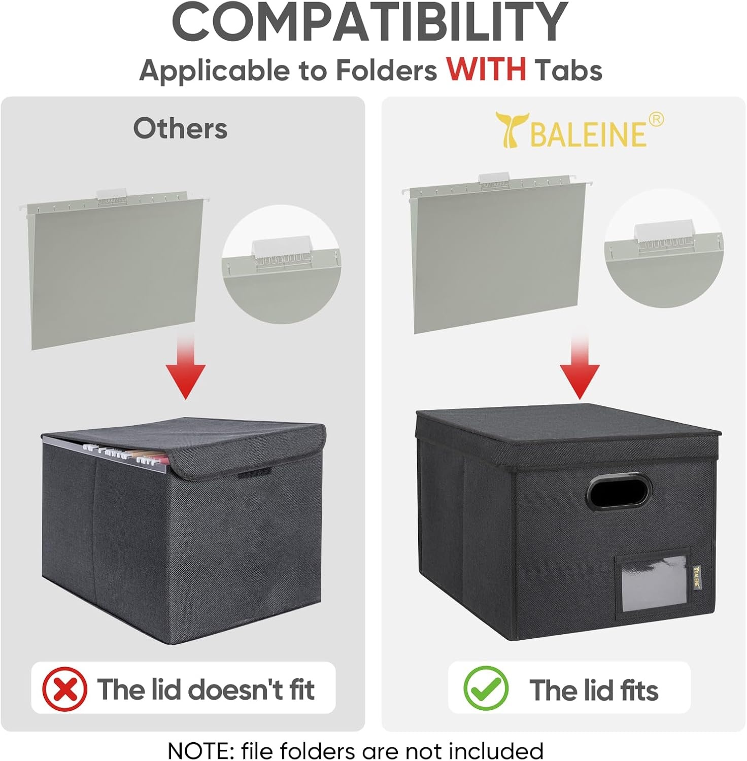 image:imageBALEINE File Organizer Box with Lid Collapsible File Folder Organizer with Plastic Slide Hanging File Folder Box for Office Document Storage Tab Friendly 2 Pack BlackBlack
