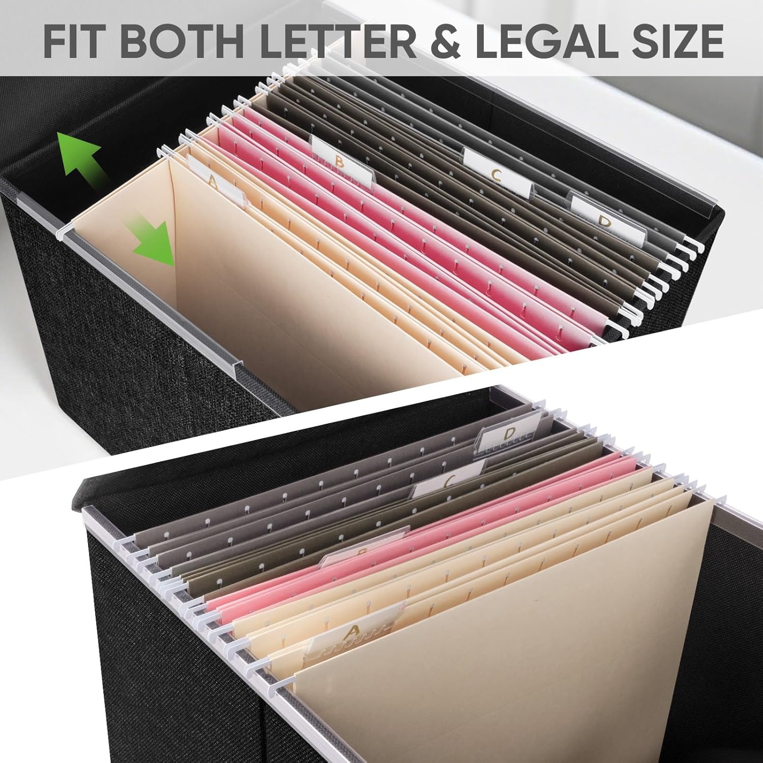 image:imageBALEINE File Organizer Box with Lid Collapsible File Folder Organizer with Plastic Slide Hanging File Folder Box for Office Document Storage Tab Friendly 2 Pack BlackBlack