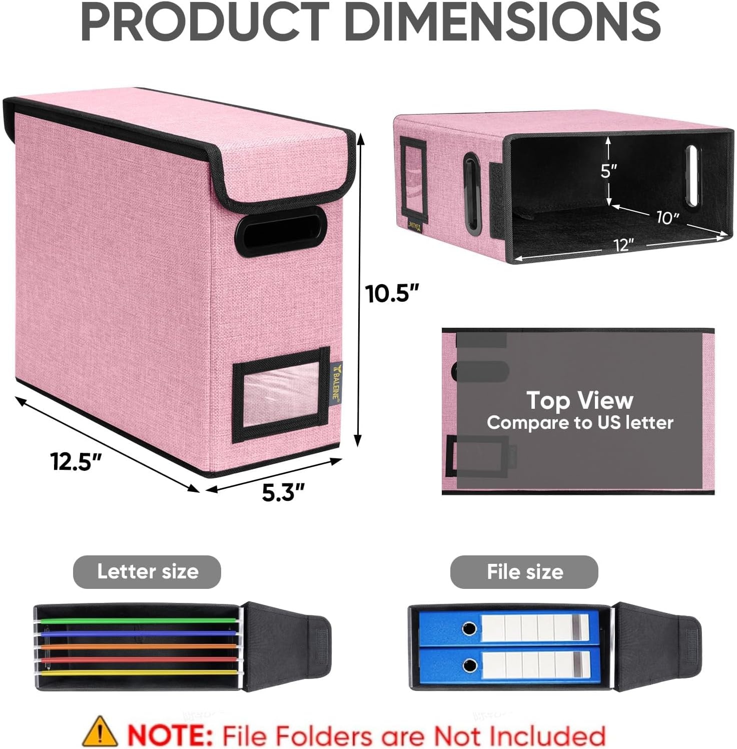 image:imageBALEINE File Organizer Box with Lid Collapsible File Folder Organizer with Plastic Slide Hanging File Folder Box for Office Document Storage Tab Friendly 2 Pack BlackPink
